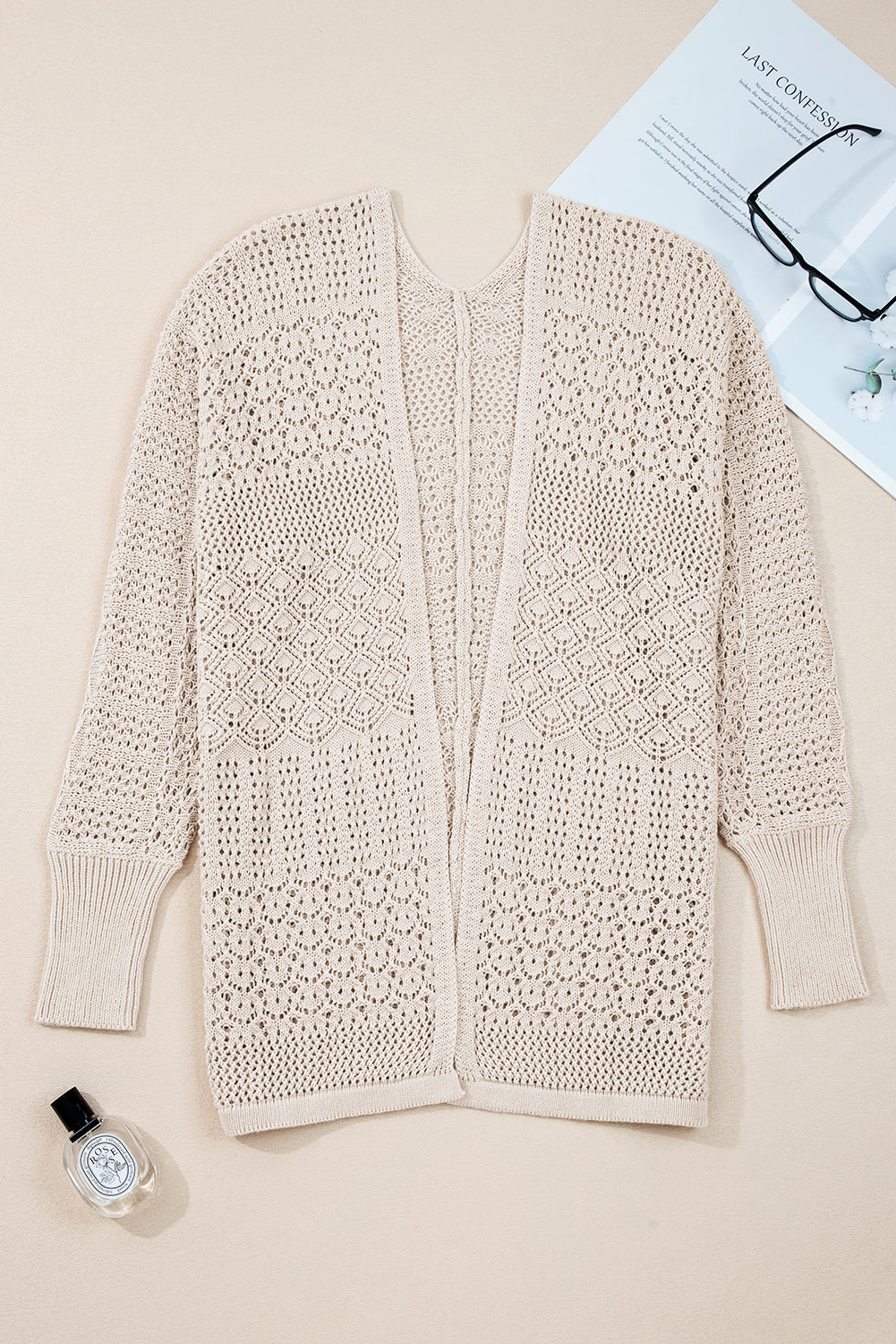 Burl Mix Pattern Hollow Knit Open Front Cardigan -3 COLOR OPTIONS