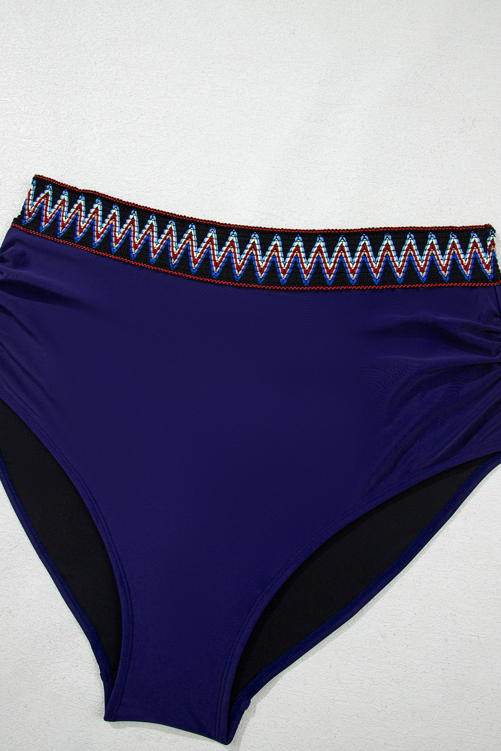 PLUS SIZE Navy Blue Embroidered Trim Wrap Tie Knot High Waisted Bikini Set