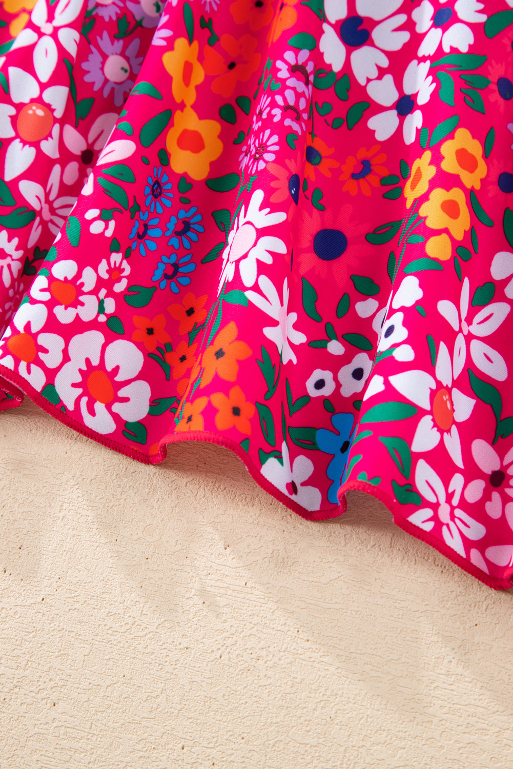 Floral Print Ricrac Trim Spaghetti Strap One Piece Swim Dress -2 COLOR OPTIONS