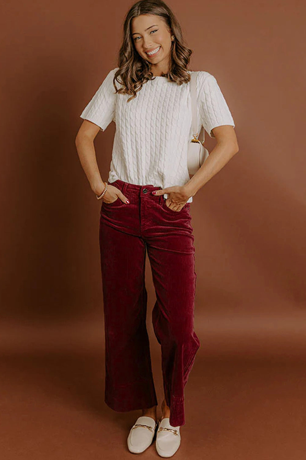 Corduroy Solid Color High Waist Wide Leg Pants -2 COLOR OPTIONS