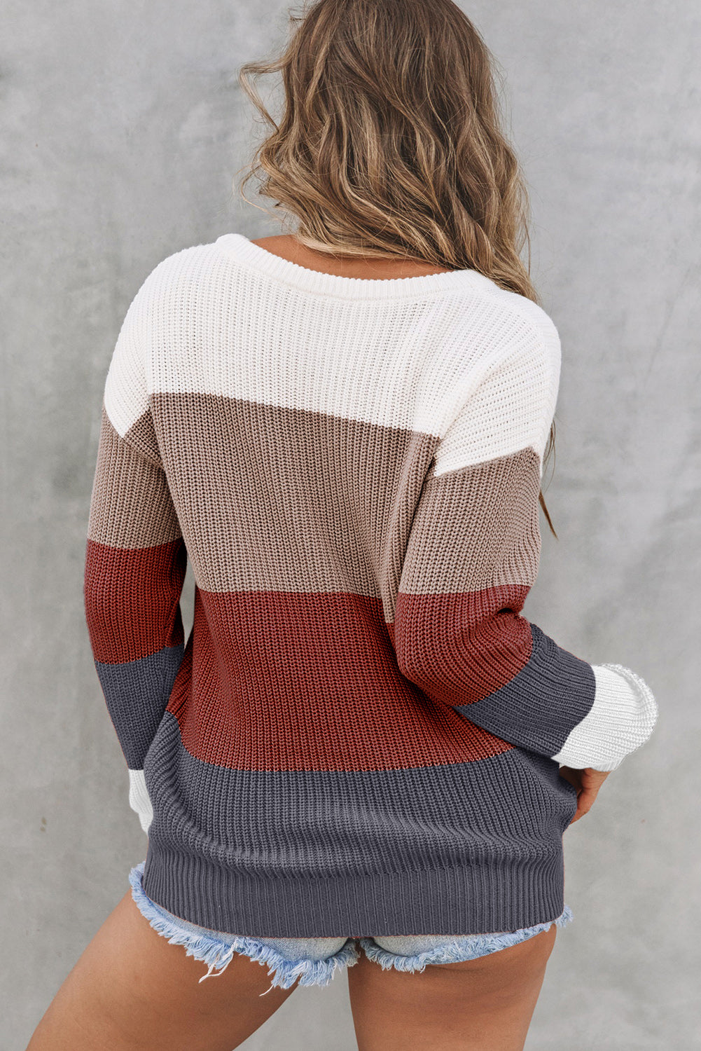 Color Block Knitted O-neck Pullover Sweater -2 COLOR OPTIONS