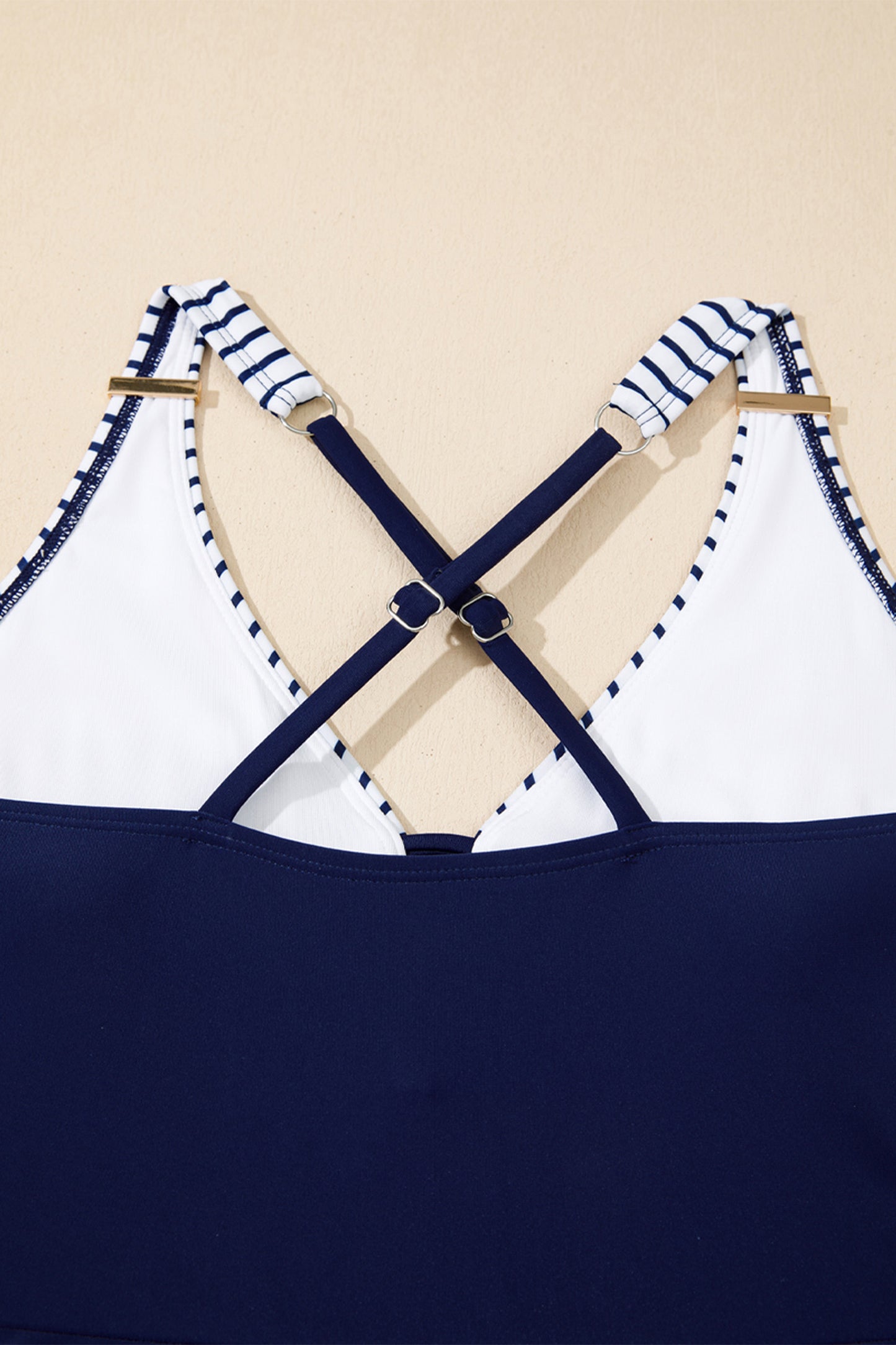 Sail Blue Striped Color Crossed Straps One Piece Swim Dress