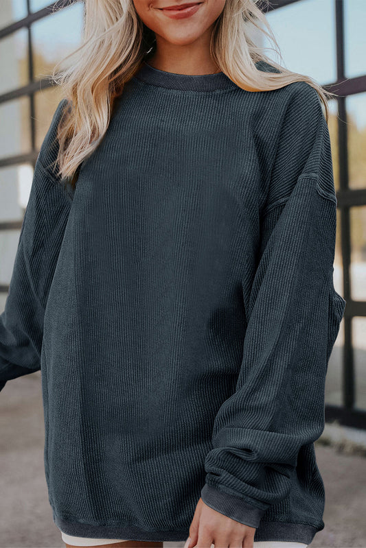 Drop Sleeve Rib Knit Oversized Sweatshirt -13 COLOR OPTIONS