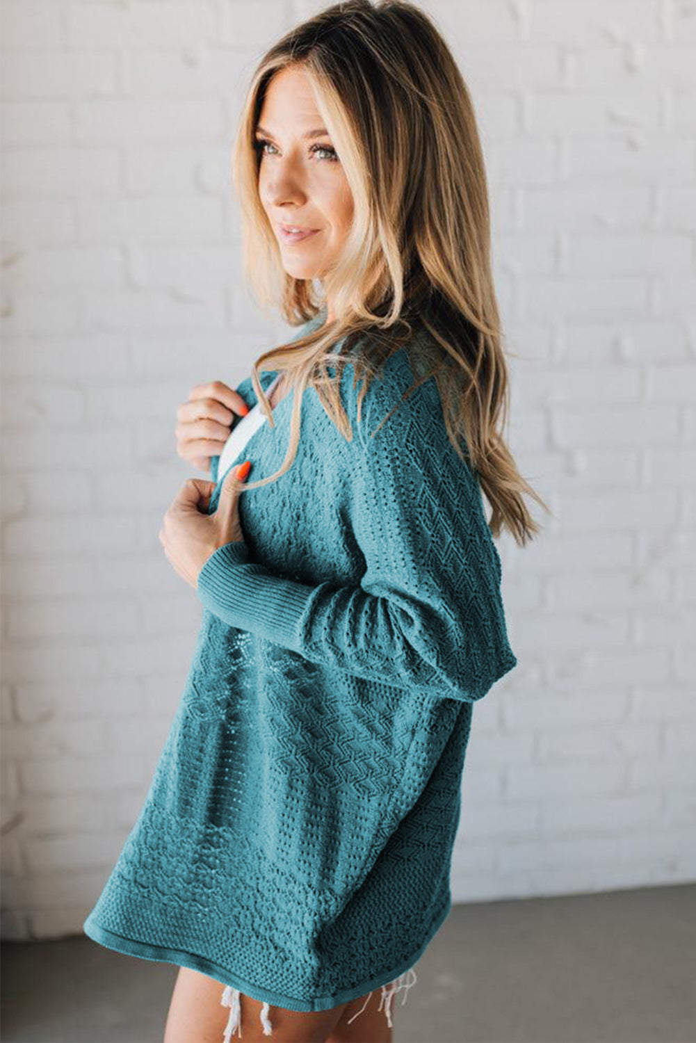 Burl Mix Pattern Hollow Knit Open Front Cardigan -3 COLOR OPTIONS