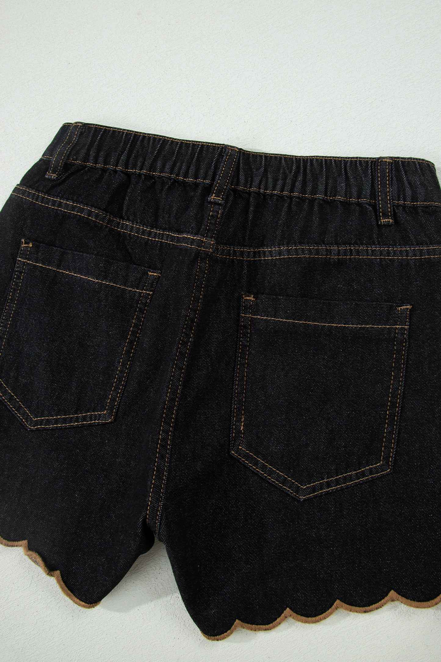 Embroidered Scalloped Trim Relaxed Denim Shorts- 2 COLOR OPTIONS