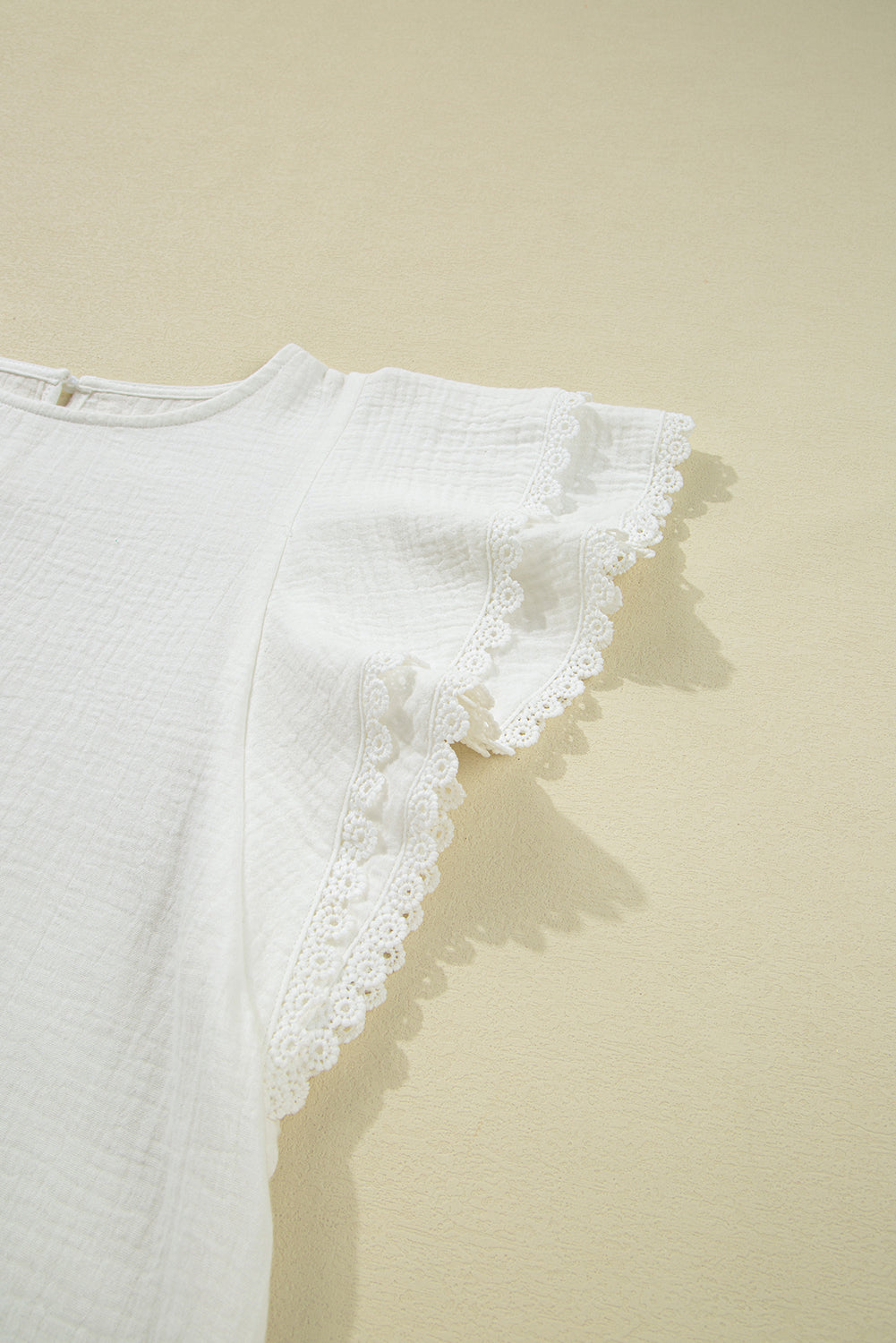 White Crinkled Layered Ruffled Flutter Sleeve Blouse