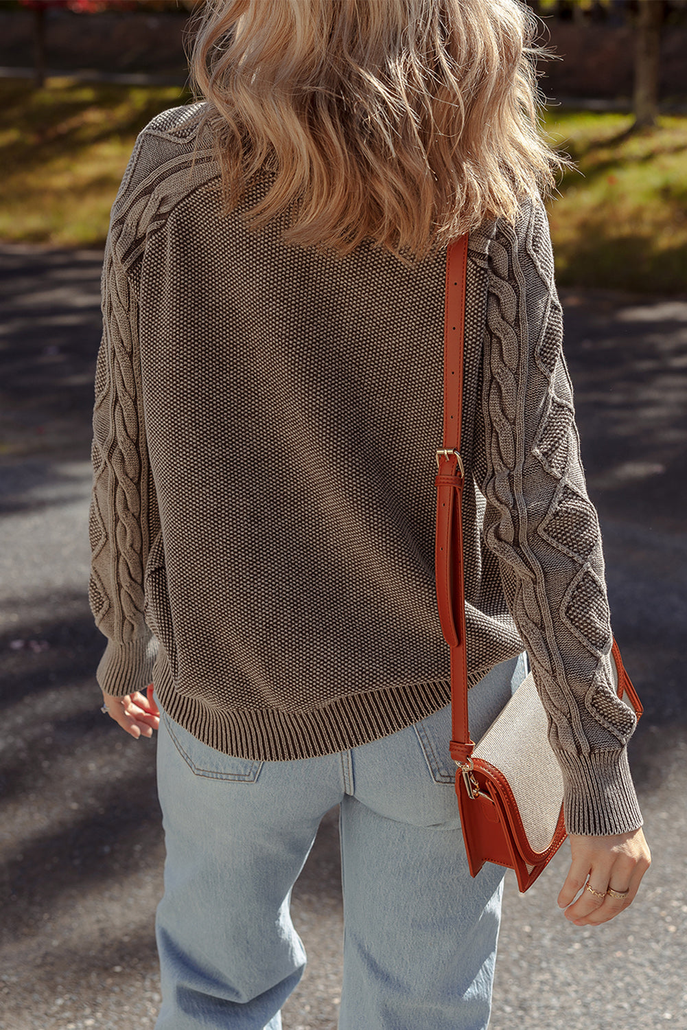 WAREHOUSE SALE -Dark Brown Cable Knit Raglan Sleeve Casual Sweater