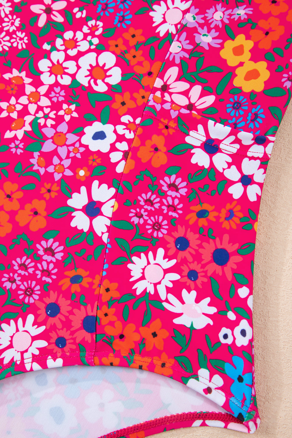 Floral Print Ricrac Trim Spaghetti Strap One Piece Swim Dress -2 COLOR OPTIONS