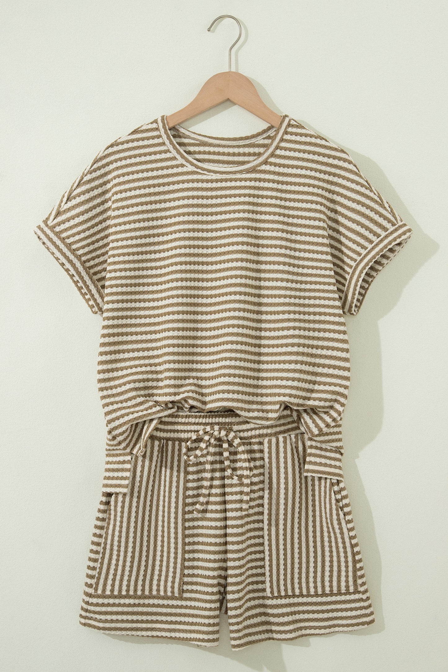 Stripe Breathable Textured Knit Short 2pcs Set -4 COLOR OPTIONS
