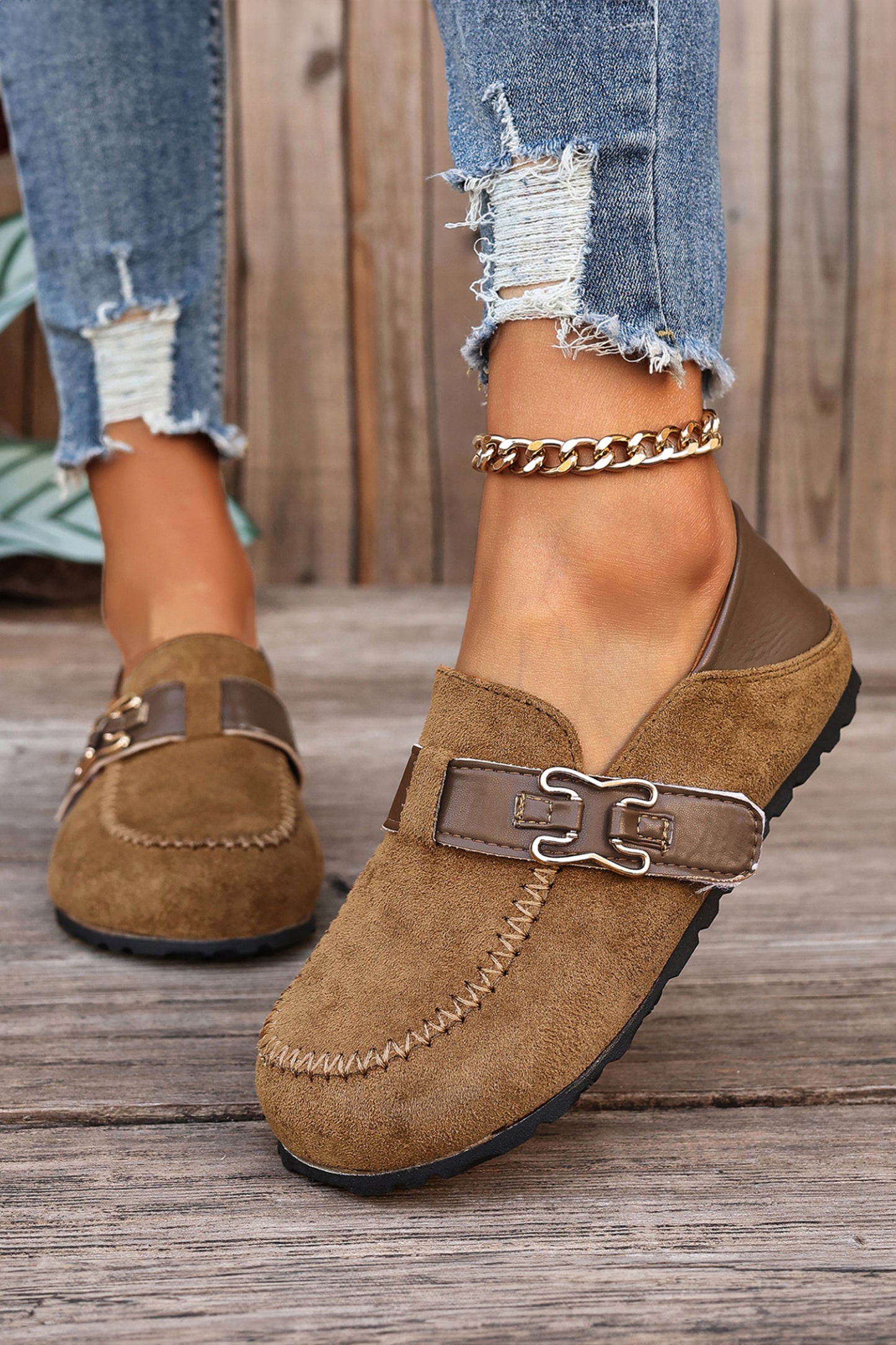Suede PU Leather Patchwork Retro Buckle Slip On Shoes- 2 COLOR OPTIONS
