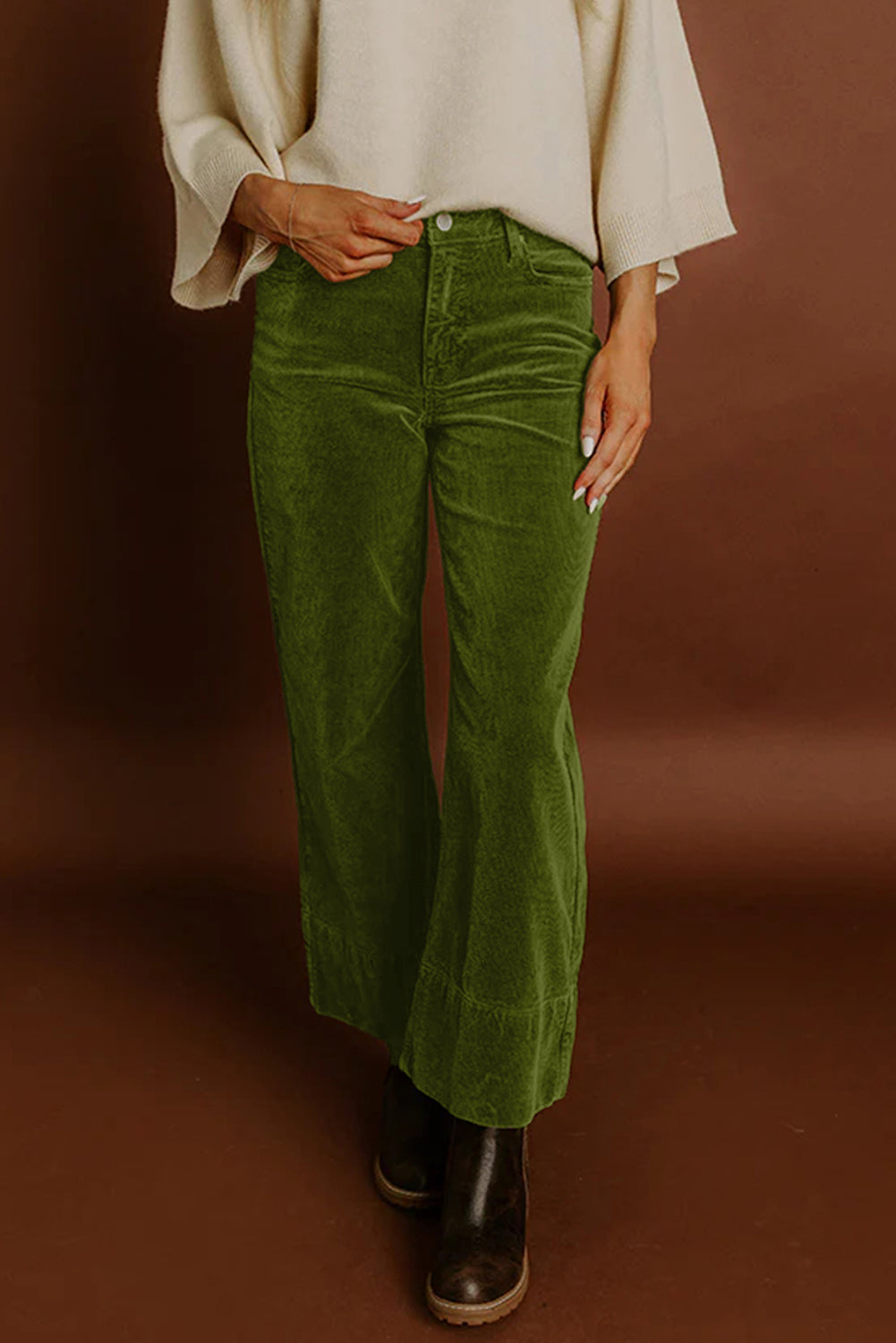 Corduroy Solid Color High Waist Wide Leg Pants -2 COLOR OPTIONS