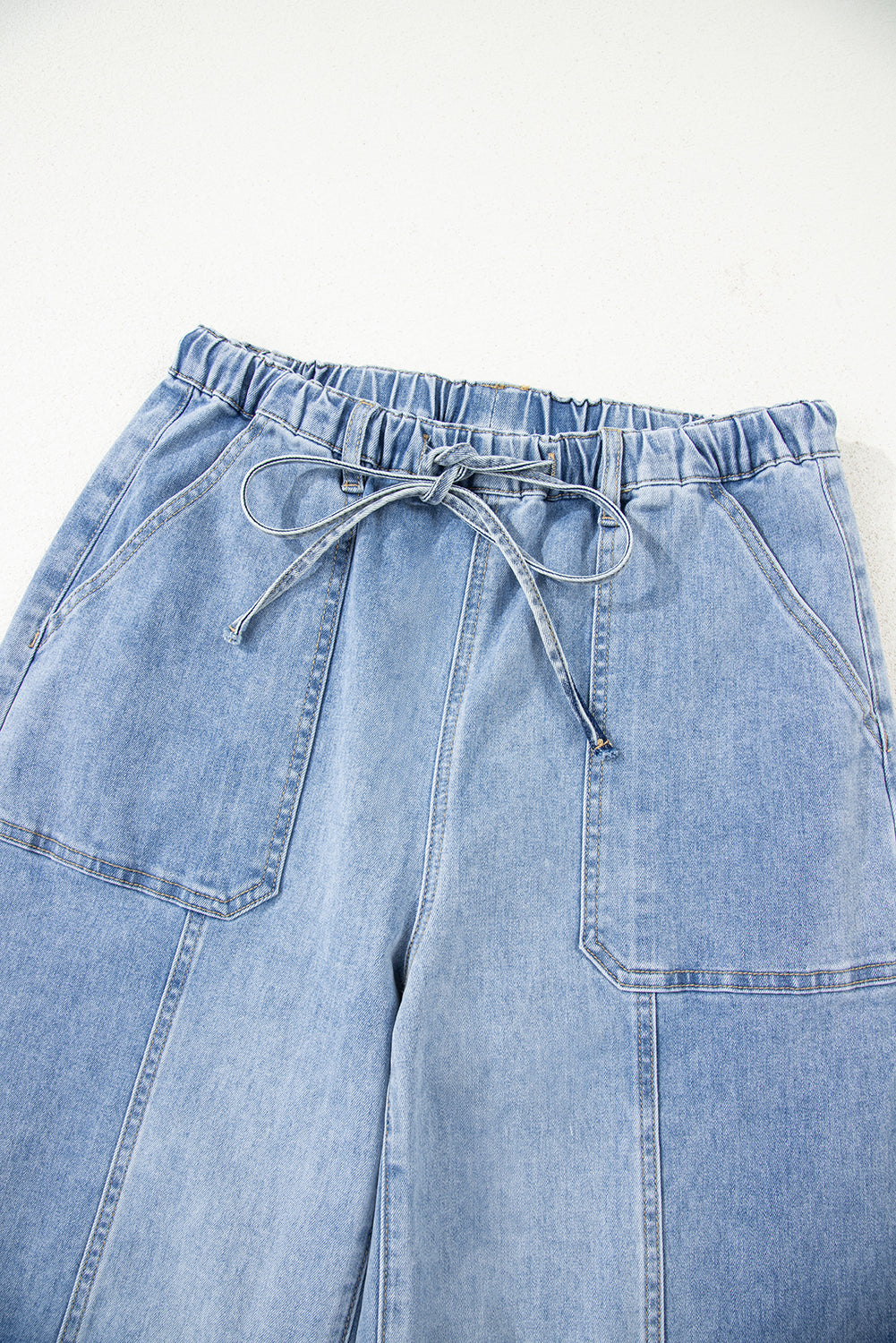 Drawstring Seam Detail Raw Hem Wide Leg Jeans -2 COLOR OPTIONS