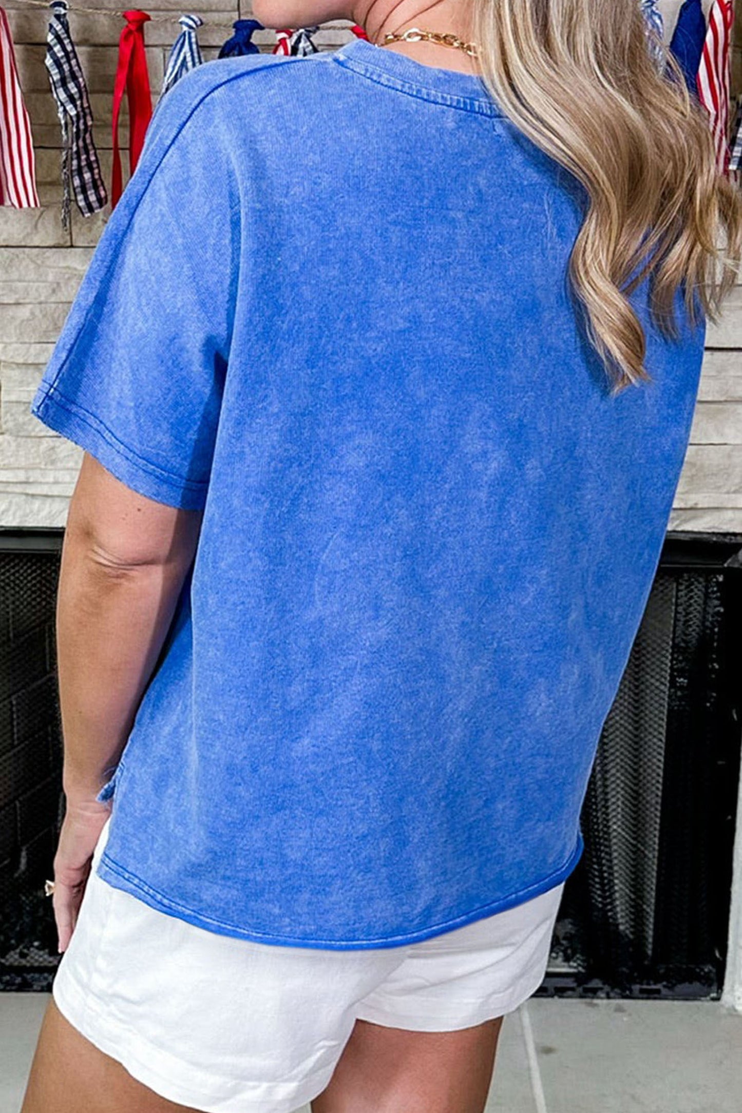 Patriot Star Patched Notched Neck Mineral Washed Tee -2 COLOR OPTIONS