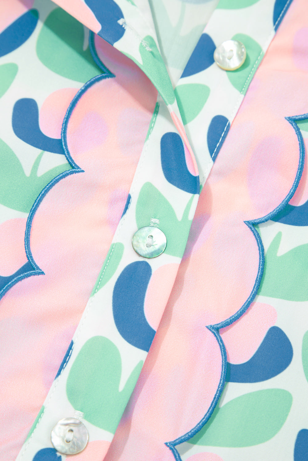 Green Floral Print Scallop Trim Pocket Mini Dress