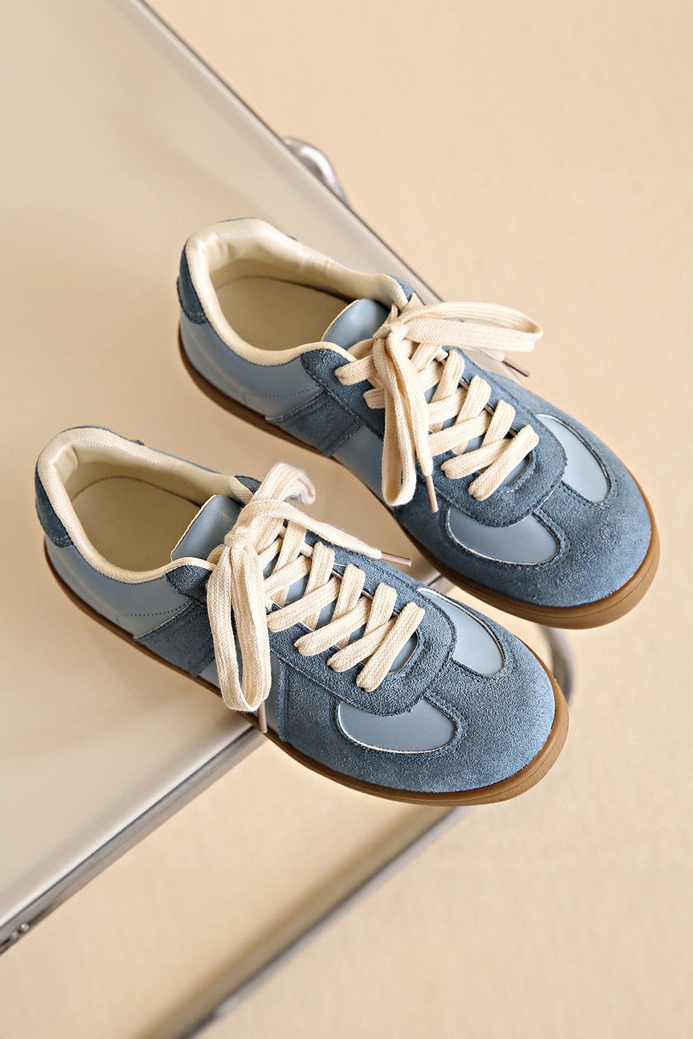 Two Tone Suede Patched Lace Up Sneakers -2 COLOR OPTIONS