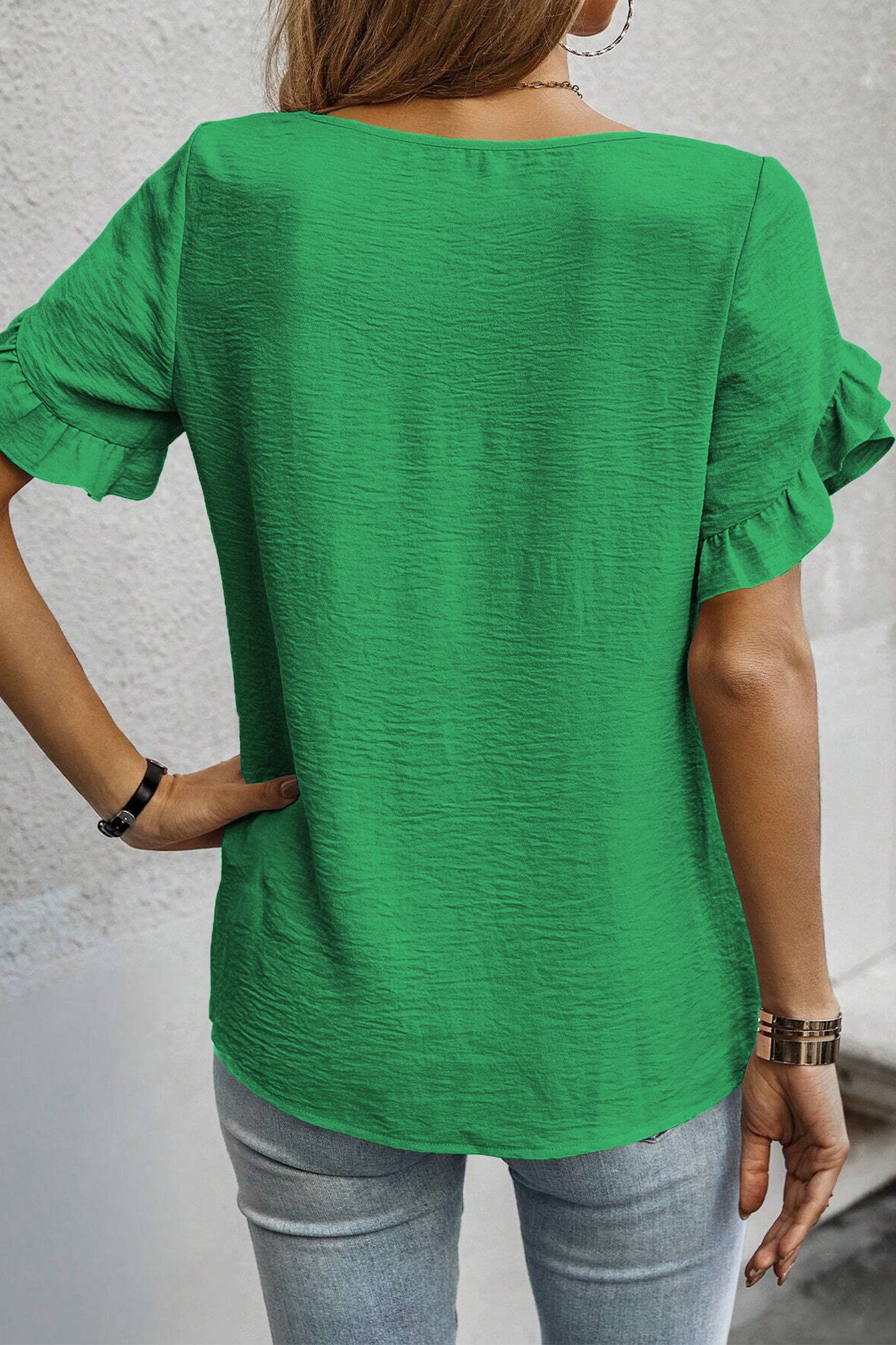 Ruffle Trim Short Sleeve Blouse -2 COLOR OPTIONS