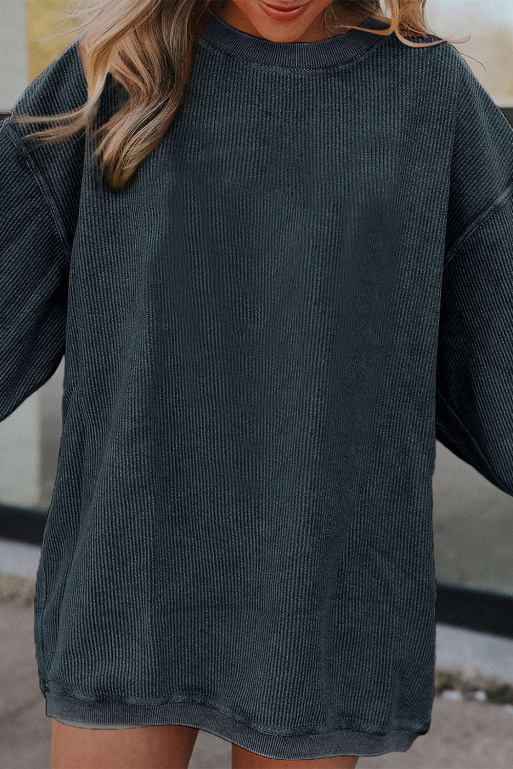 Ribbed Corduroy Oversized Sweatshirt -13 COLOR OPTIONS