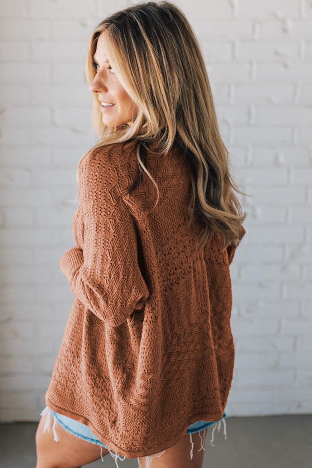 Burl Mix Pattern Hollow Knit Open Front Cardigan -3 COLOR OPTIONS