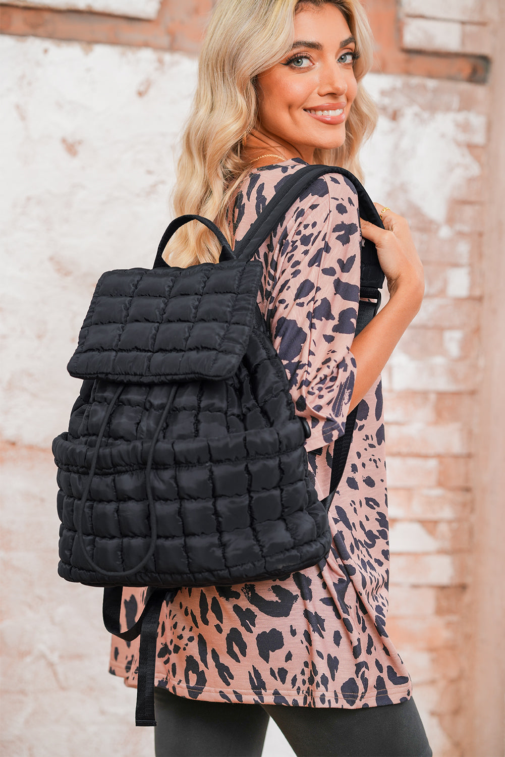 Solid Flapped Quilted Puffer Backpack -6 COLOR OPTIONS
