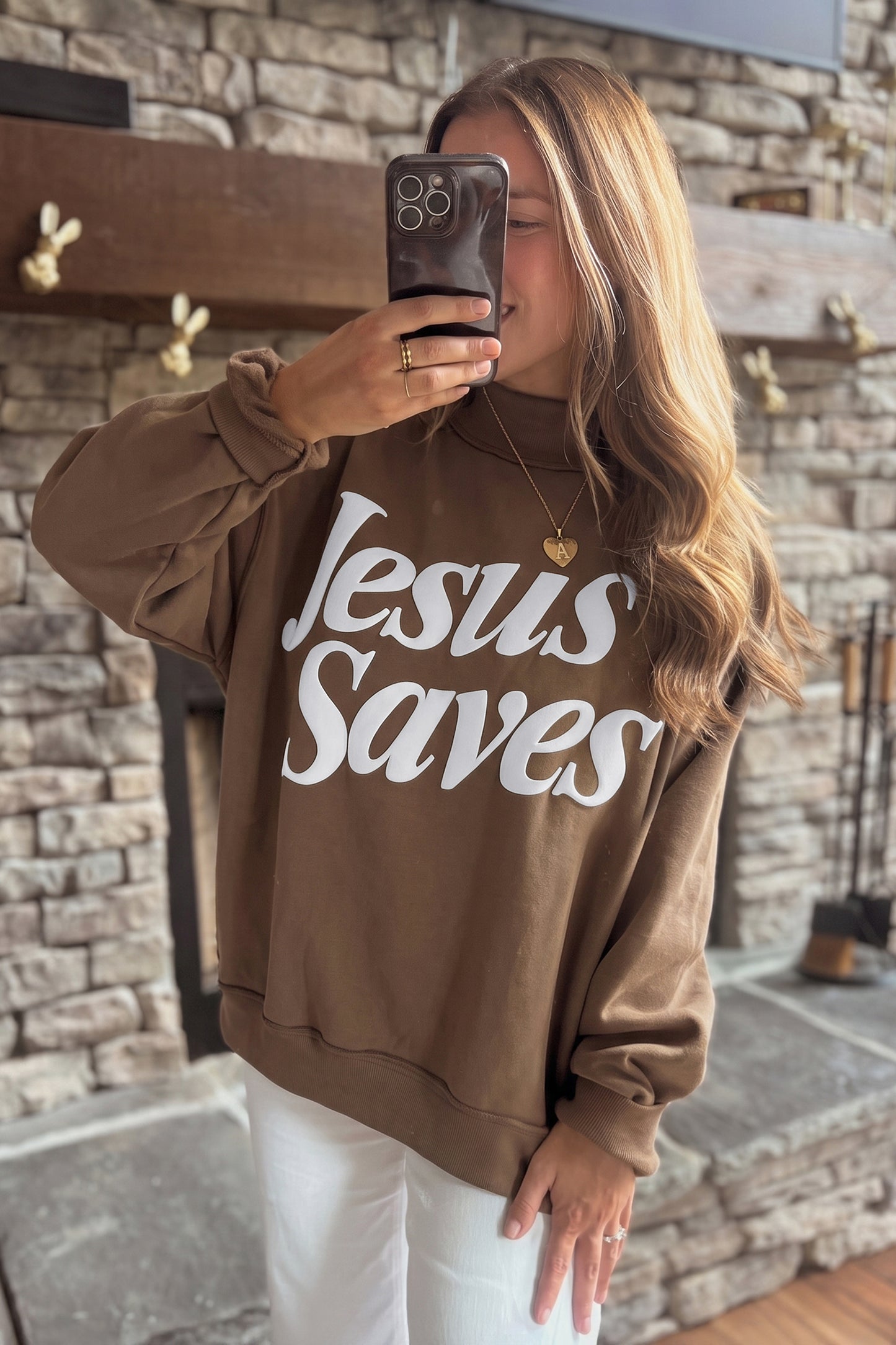 Jesus Saves Slogan Print Stand Neck Baggy Sweatshirt -2 COLOR OPTIONS