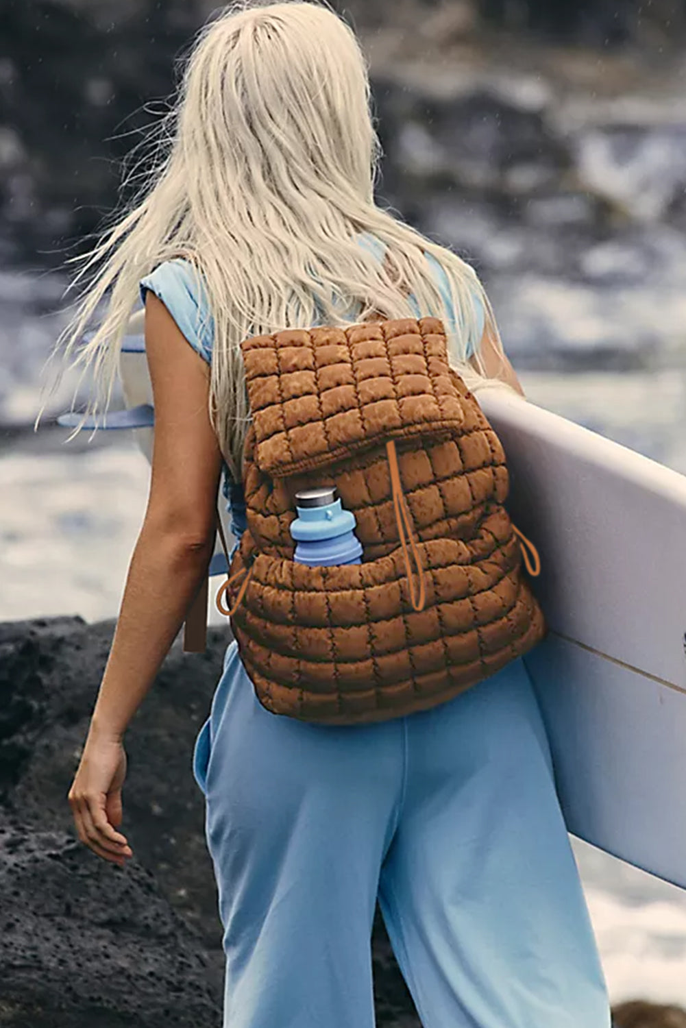 Solid Flapped Quilted Puffer Backpack -6 COLOR OPTIONS