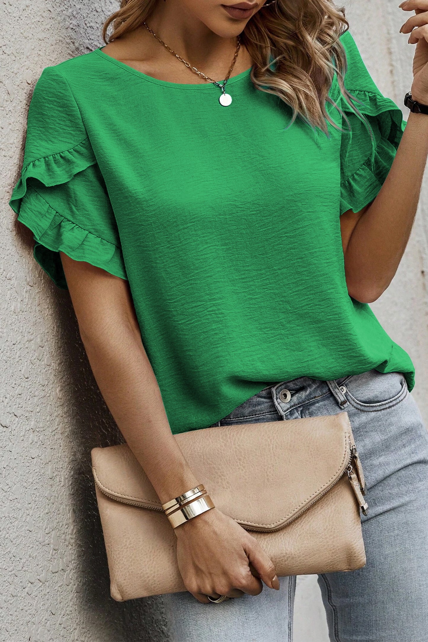 Ruffle Trim Short Sleeve Blouse -2 COLOR OPTIONS