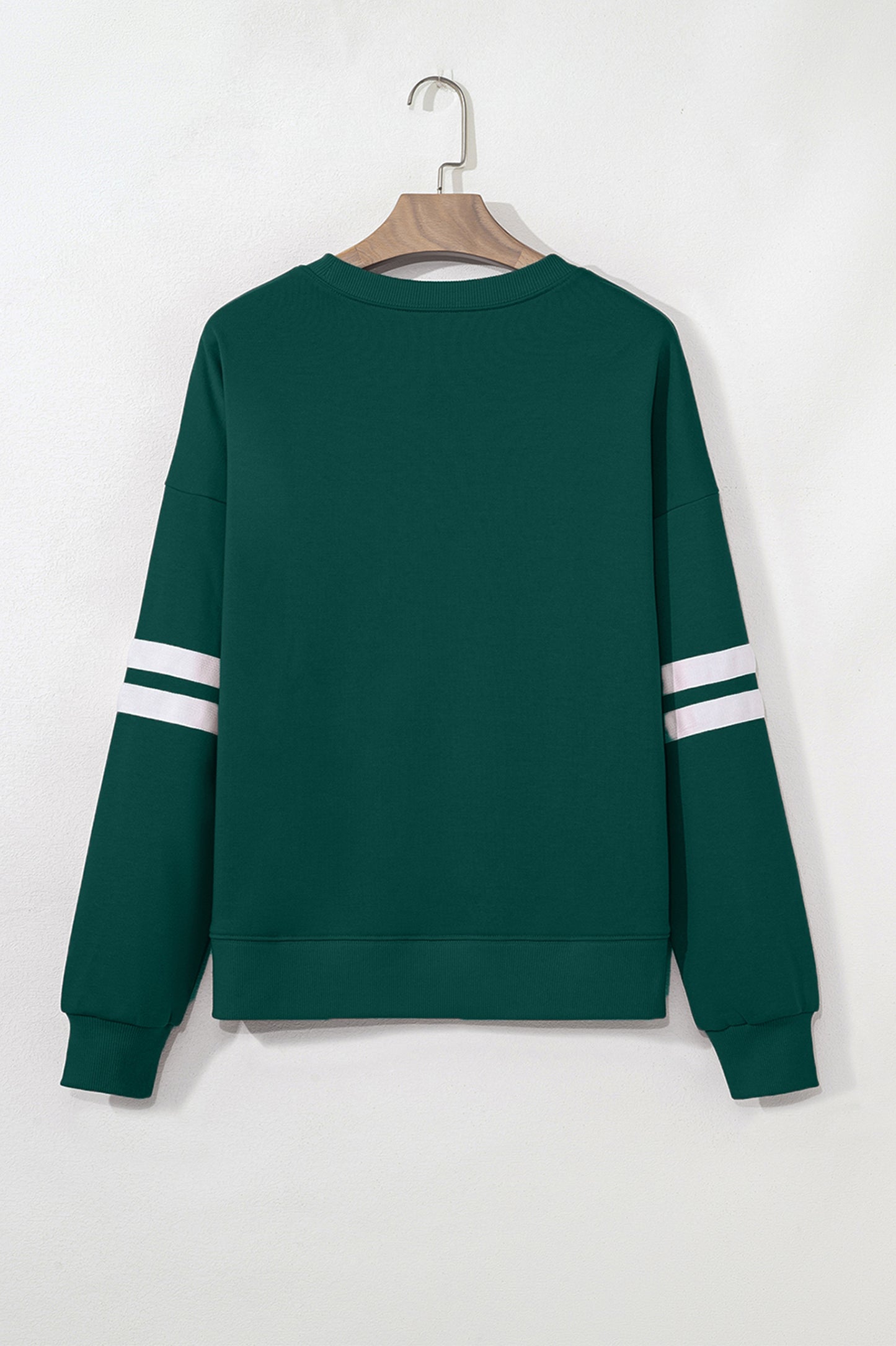 Evergreen Ribbon Bow Lucky Clover Varsity Striped Sleeve Casual Sweatshirt