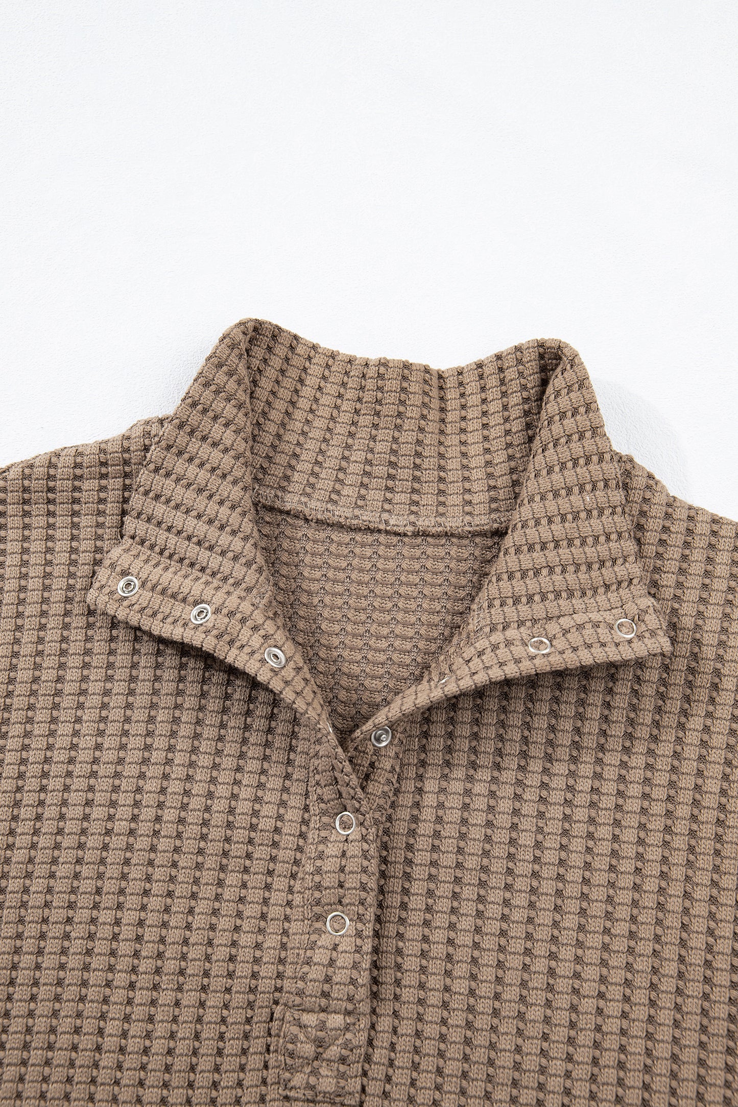 Casual Solid Color Textured Snap Button Collared Baggy Top -2 COLOR OPTIONS