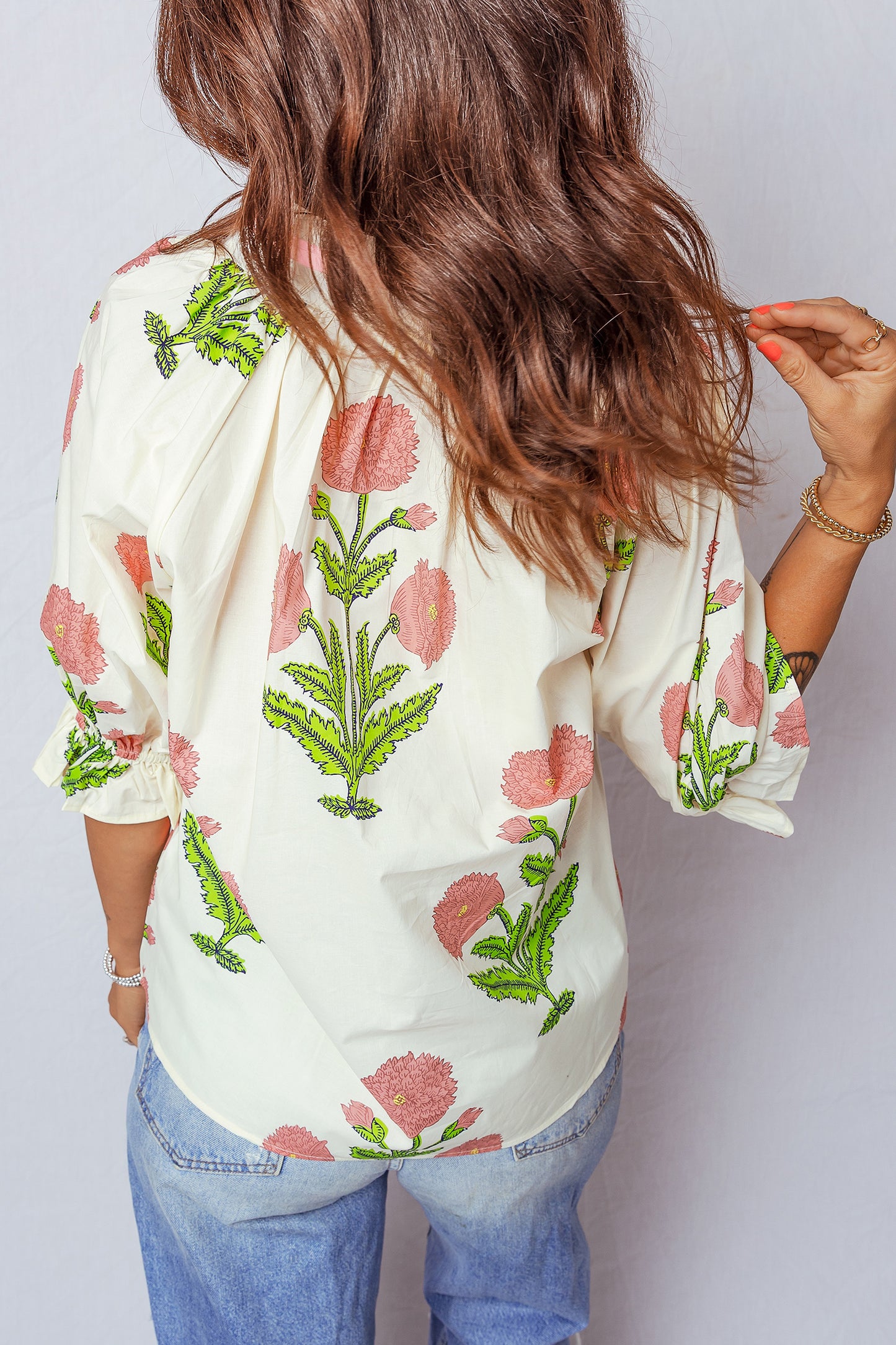 Casual Wild Flower Print V Neck 3/4 Sleeve Blouse - 3 COLOR OPTIONS