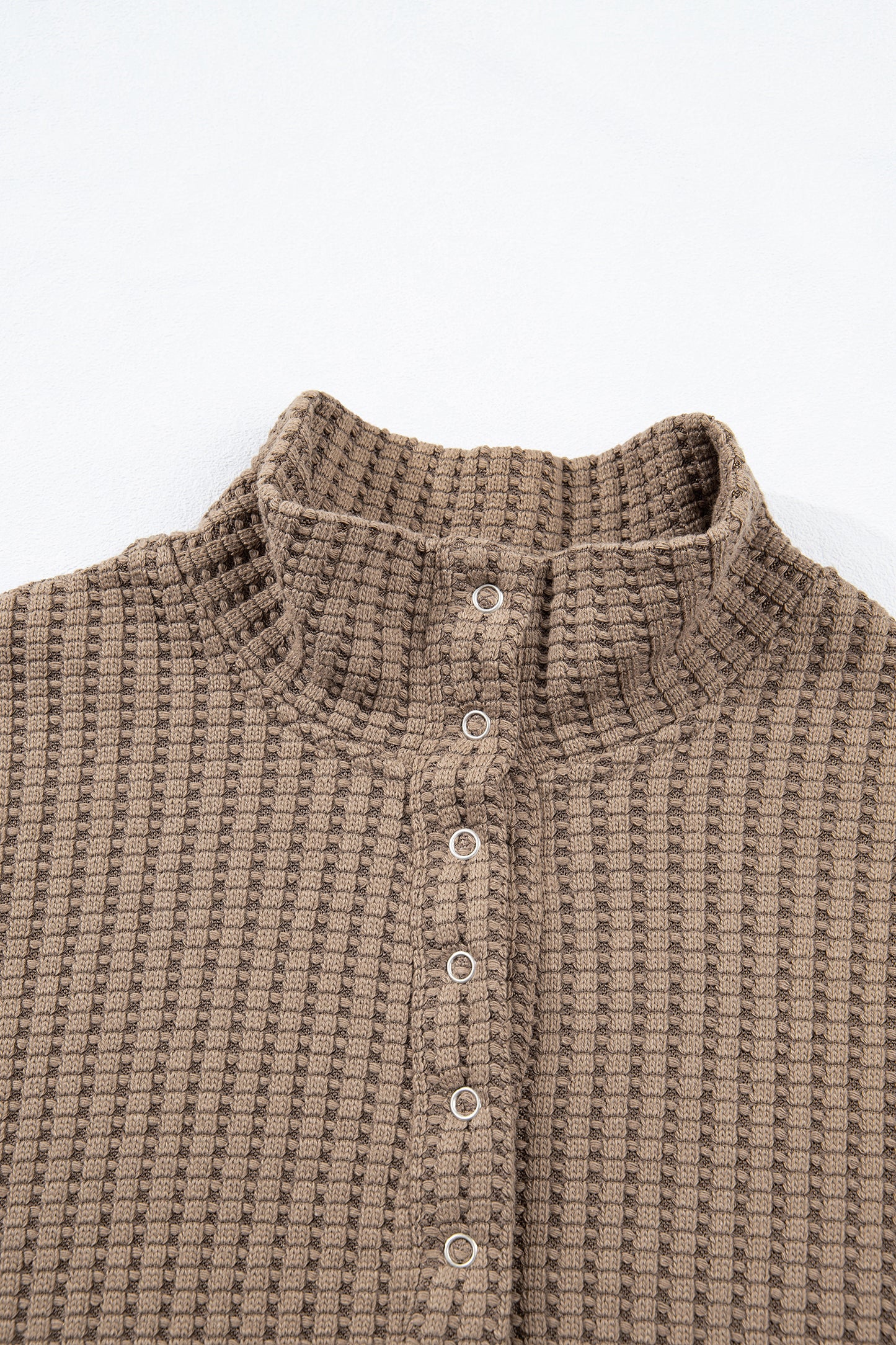 Casual Solid Color Textured Snap Button Collared Baggy Top -2 COLOR OPTIONS