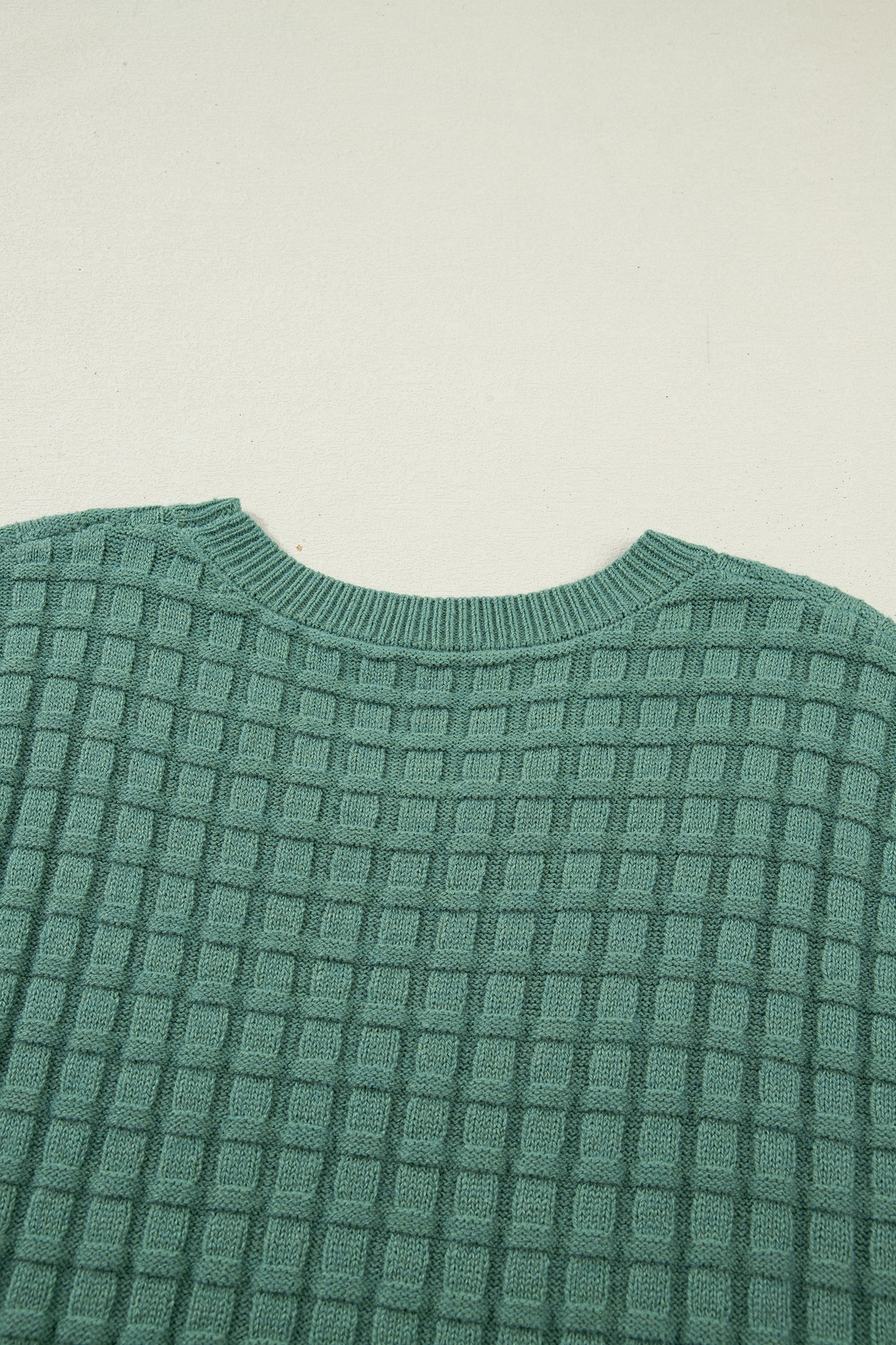 PLUS SIZE-Mist Green Solid Color Textured Knit Short Sleeve Sweater