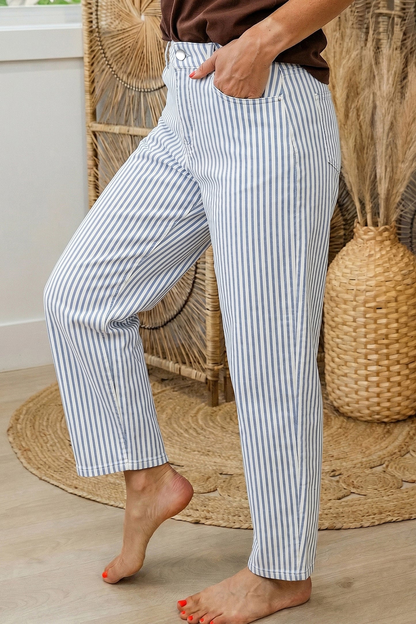 Stripe Casual Barrel Jeans- 3 COLOR OPTIONS