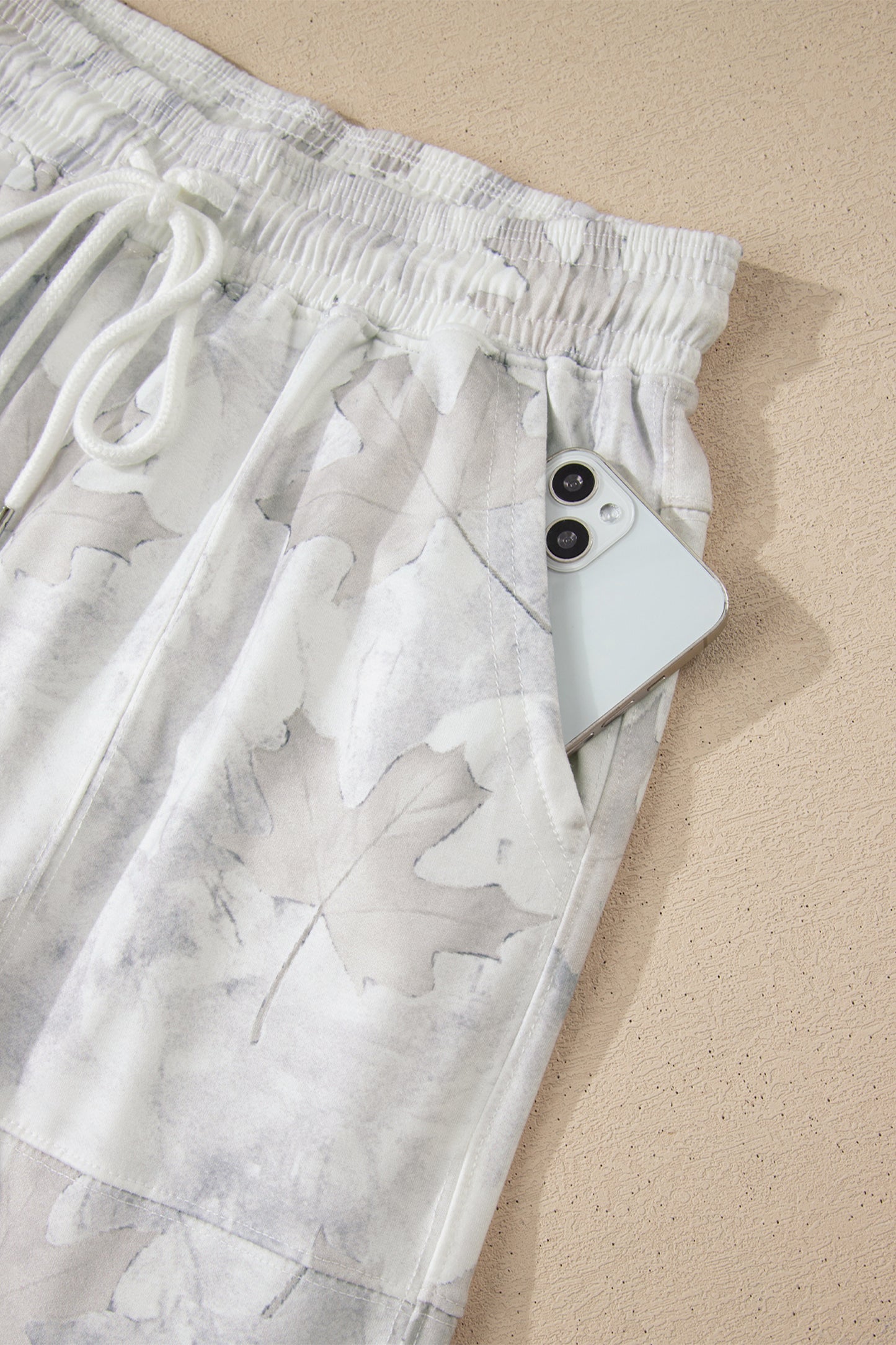 Beige Camo Print Baggy Drawstring Jogger Sweatpants