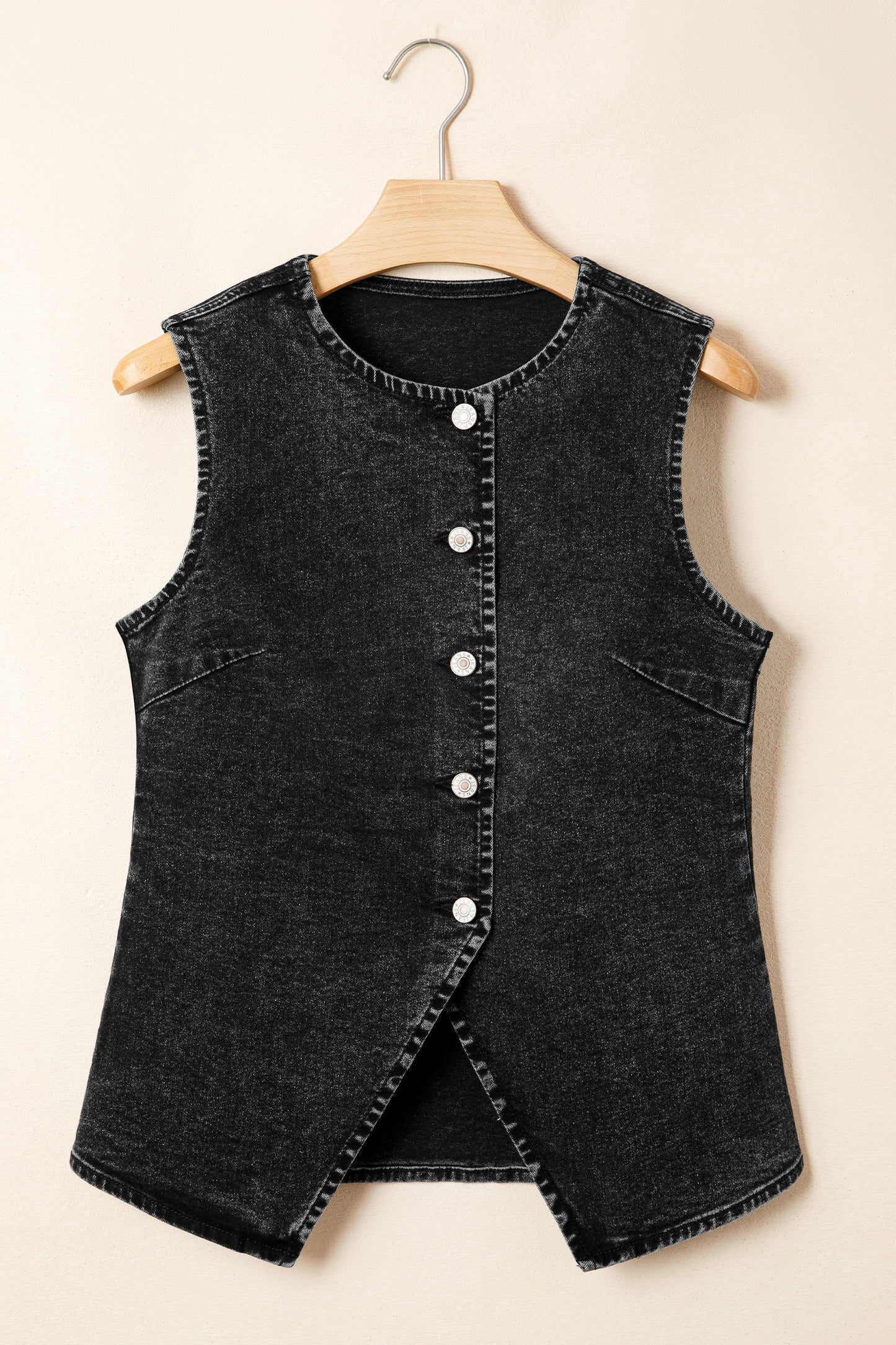 Buttoned Front Slit Denim Vest -3 COLOR OPTIONS