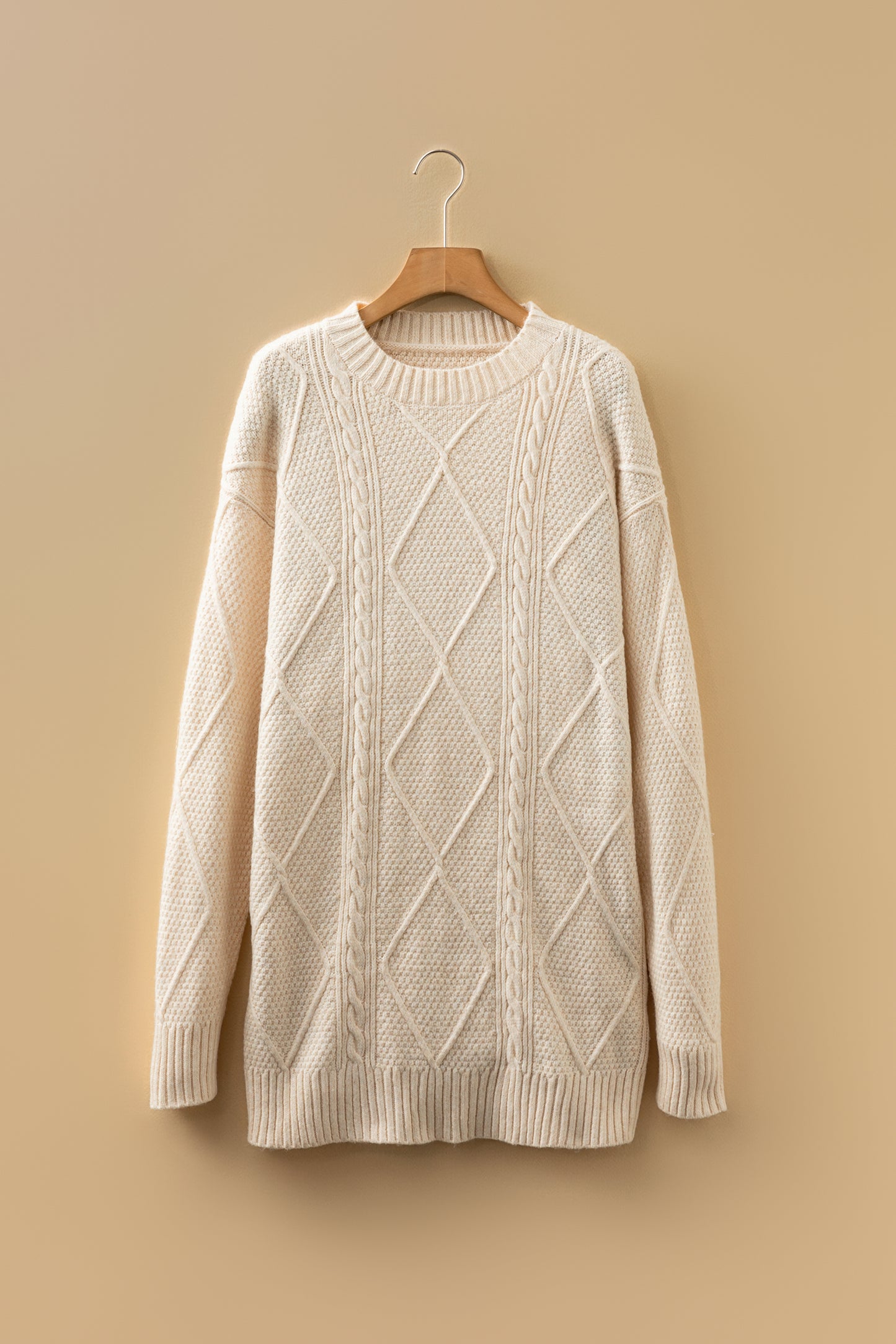 Cable Knit Drop Shoulder Loose Fit Sweater Dress -2 COLOR OPTIONS