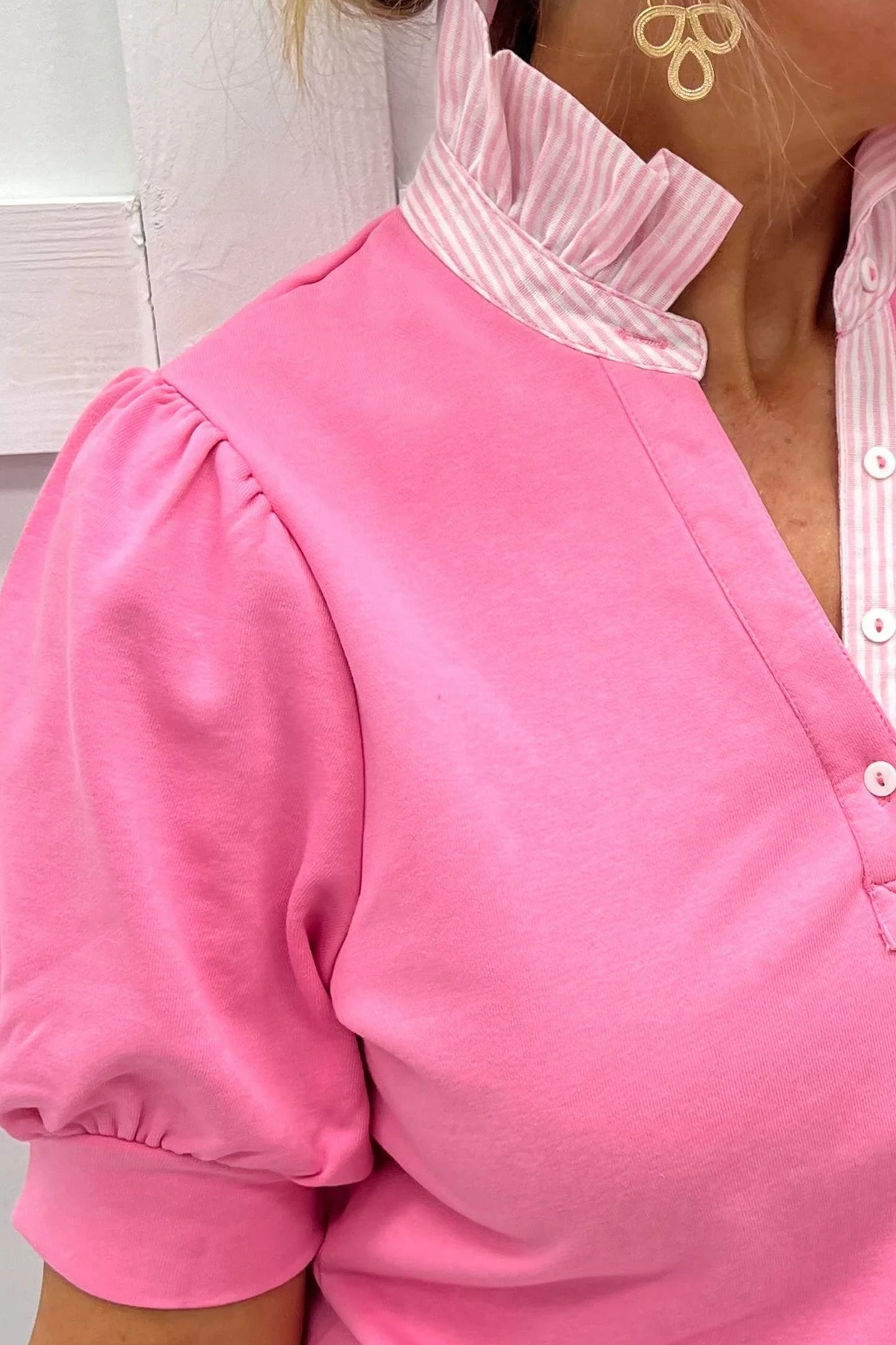 Striped Frilled Collar Short Sleeve Blouse- 5 COLOR OPTIONS