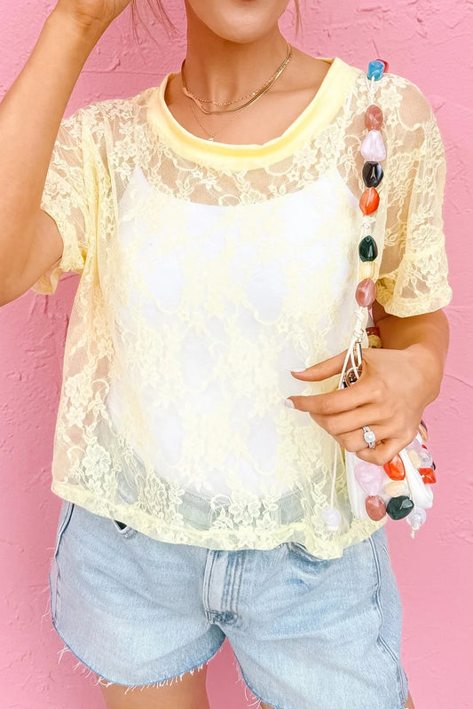Sheer Floral Lace Boxy Tee -2 COLOR OPTIONS