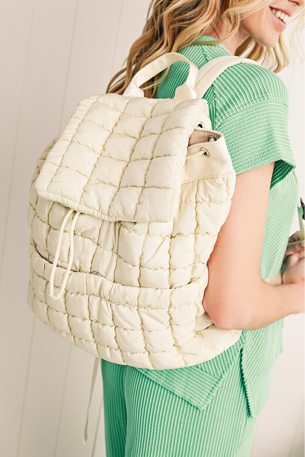 Solid Flapped Quilted Puffer Backpack -6 COLOR OPTIONS