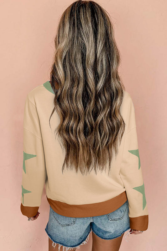 WAREHOUSE SALE -Parchment Star Patchwork Exposed Seam Oversized Sweatshirt