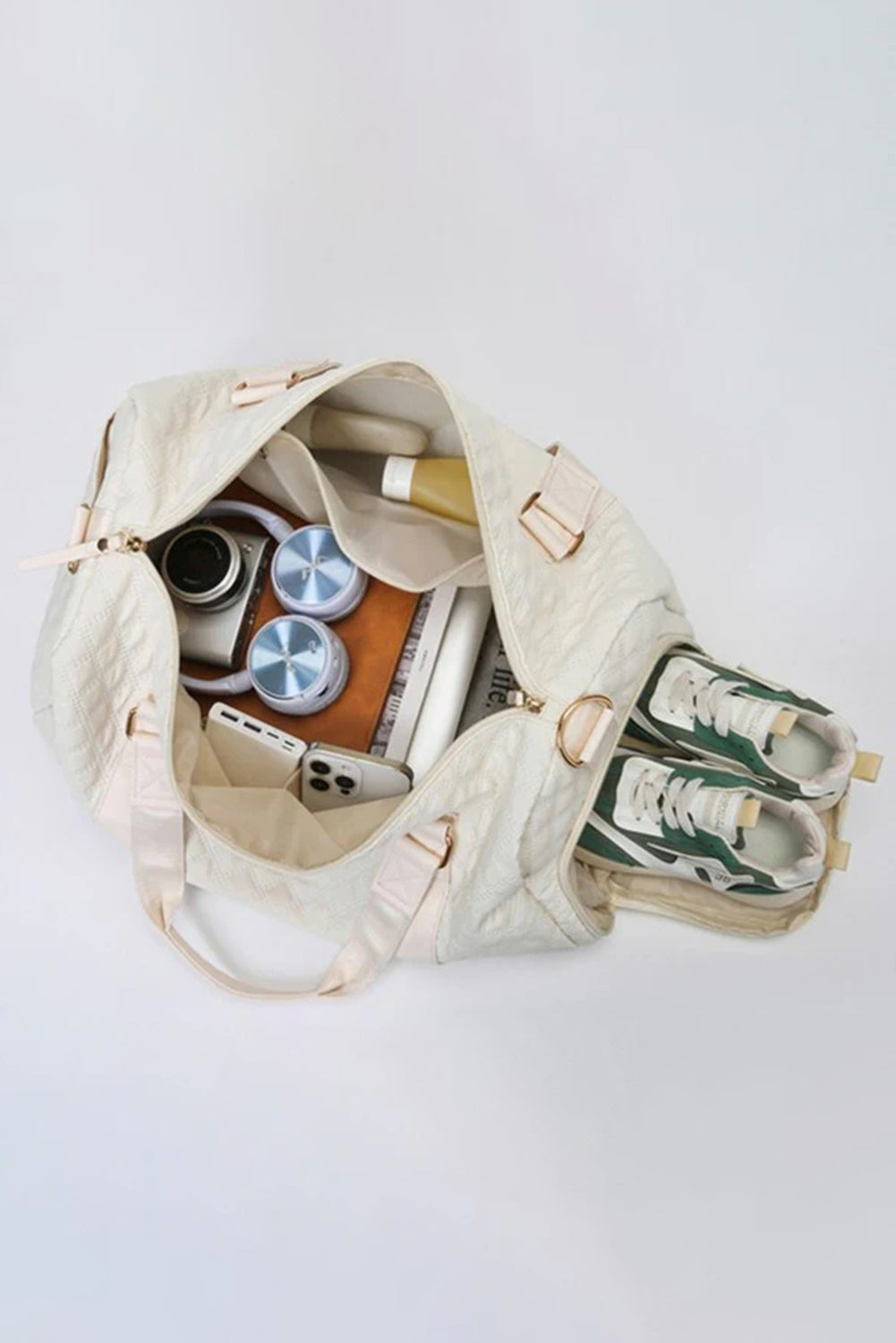 Plaid Textured Large Capacity Travel Duffle Bag- 2 COLOR OPTIONS