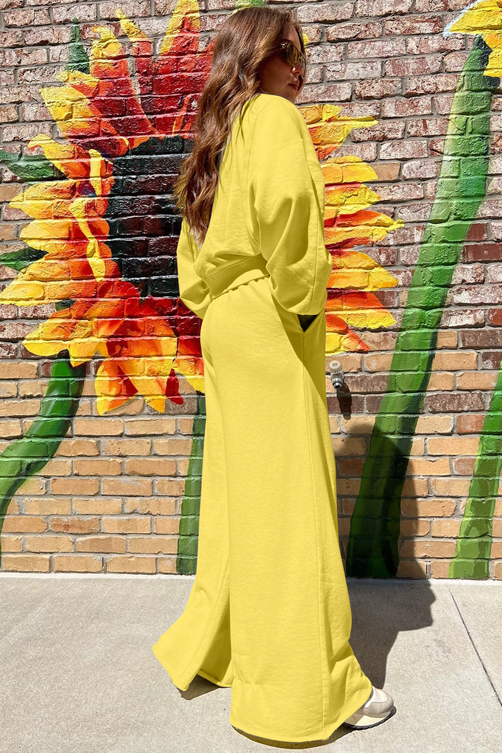 Drop Shoulder Crop Pullover Drawstring Wide Leg Pants Set -3 COLOR OPTIONS
