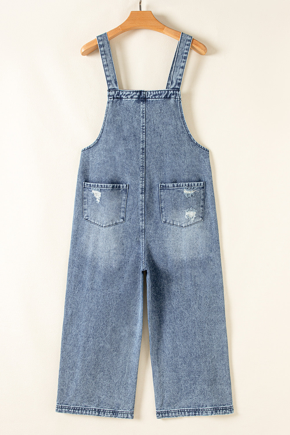 Distressed Bib Pocket Wide Leg Denim Overall -2 COLOR OPTIONS