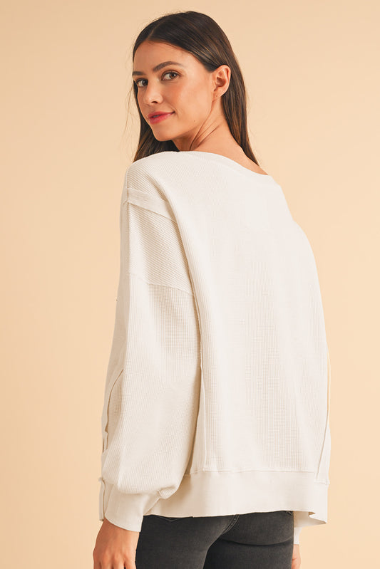 Waffle Bishop Sleeve Split Oversized Sweatshirt -3 Colors