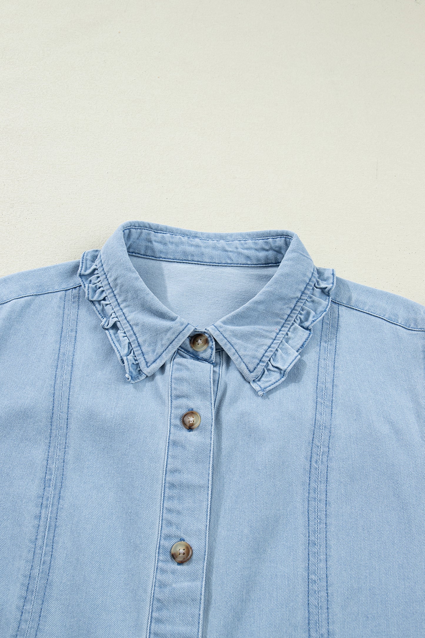 Ruffled Edge Collared Shift Denim Dress with Pockets- 3 COLOR OPTIONS