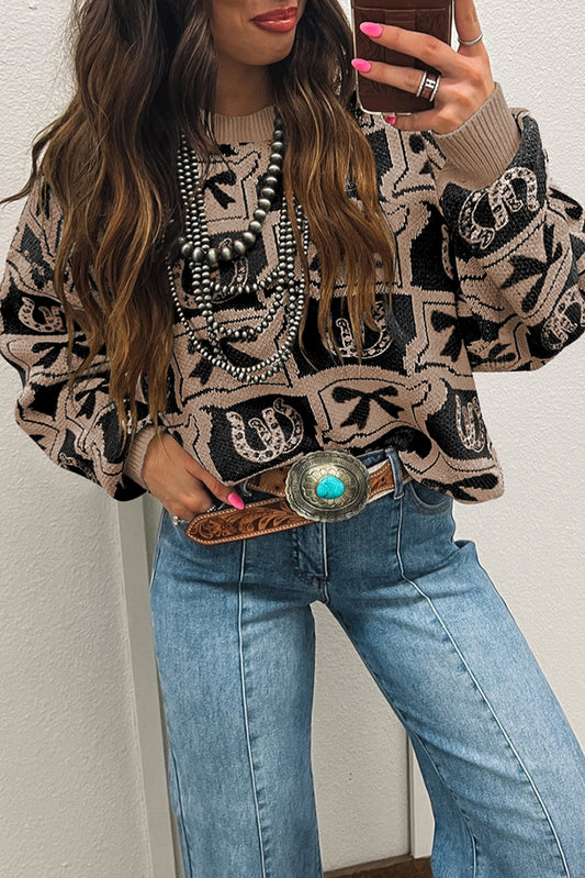 Colorblock Bow Pattern Drop Sleeve Sweater -3 COLOR OPTIONS