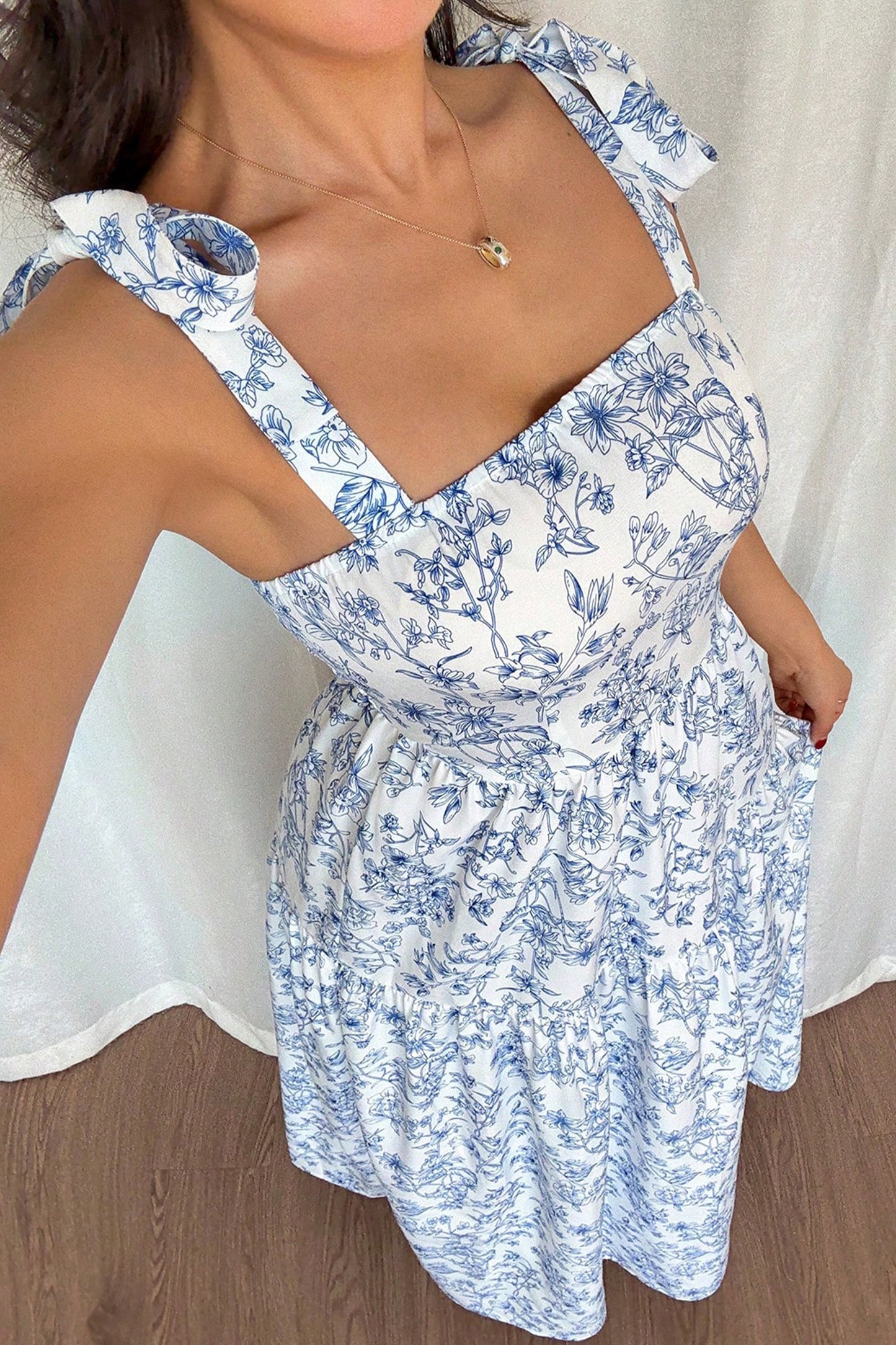 Floral Print Knot Straps High Waist Flared Maxi Dress- 2 COLOR OPTIONS