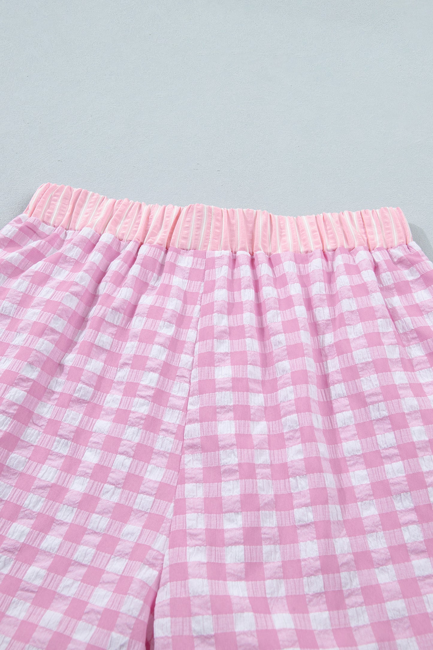 Gingham Print Ruffle Striped Detail Lace Tie Shorts -3 COLOR OPTIONS