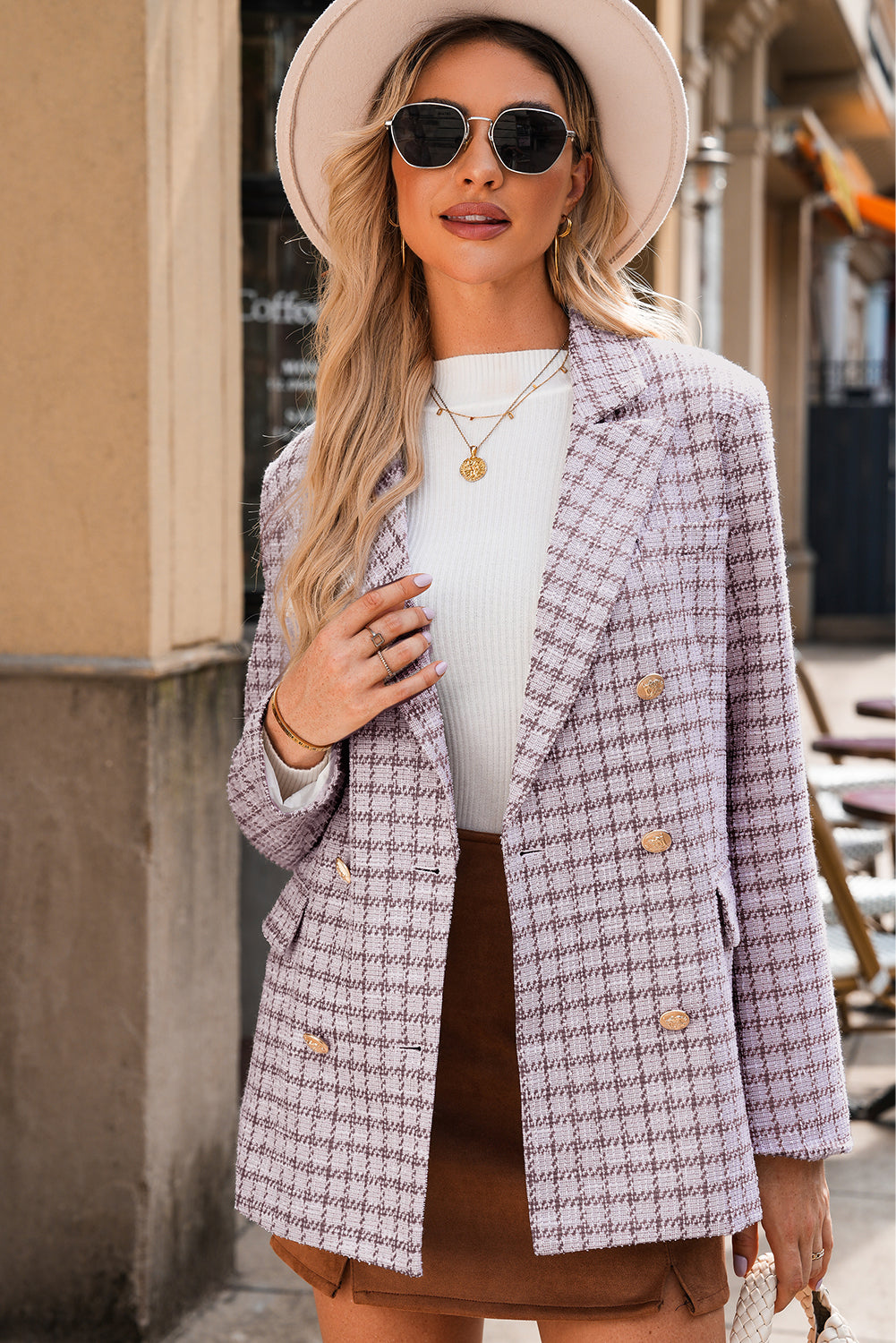 Elegant Tweed Plaid Blazer