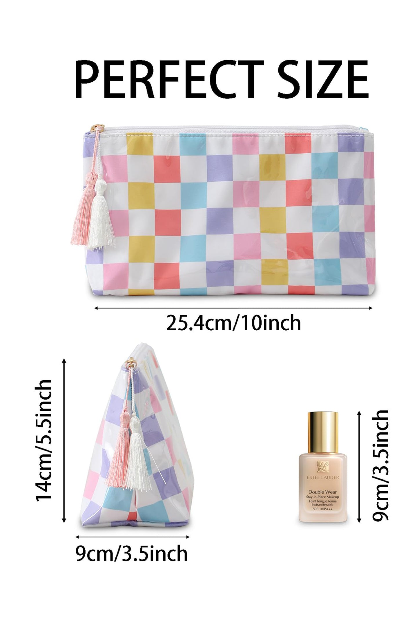 Striped Vinyl Waterproof Tassel Zipper Makeup Bag- 4 COLOR OPTIONS