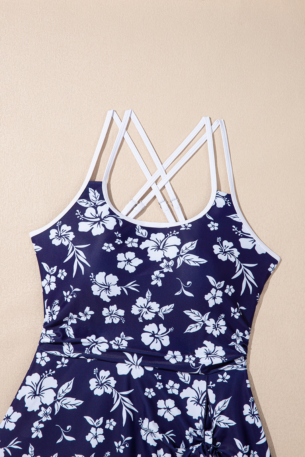 Blue Crossed Back Floral Print Asymmetric Knot Side One Piece Swimsuit -2 COLOR OPTIONS